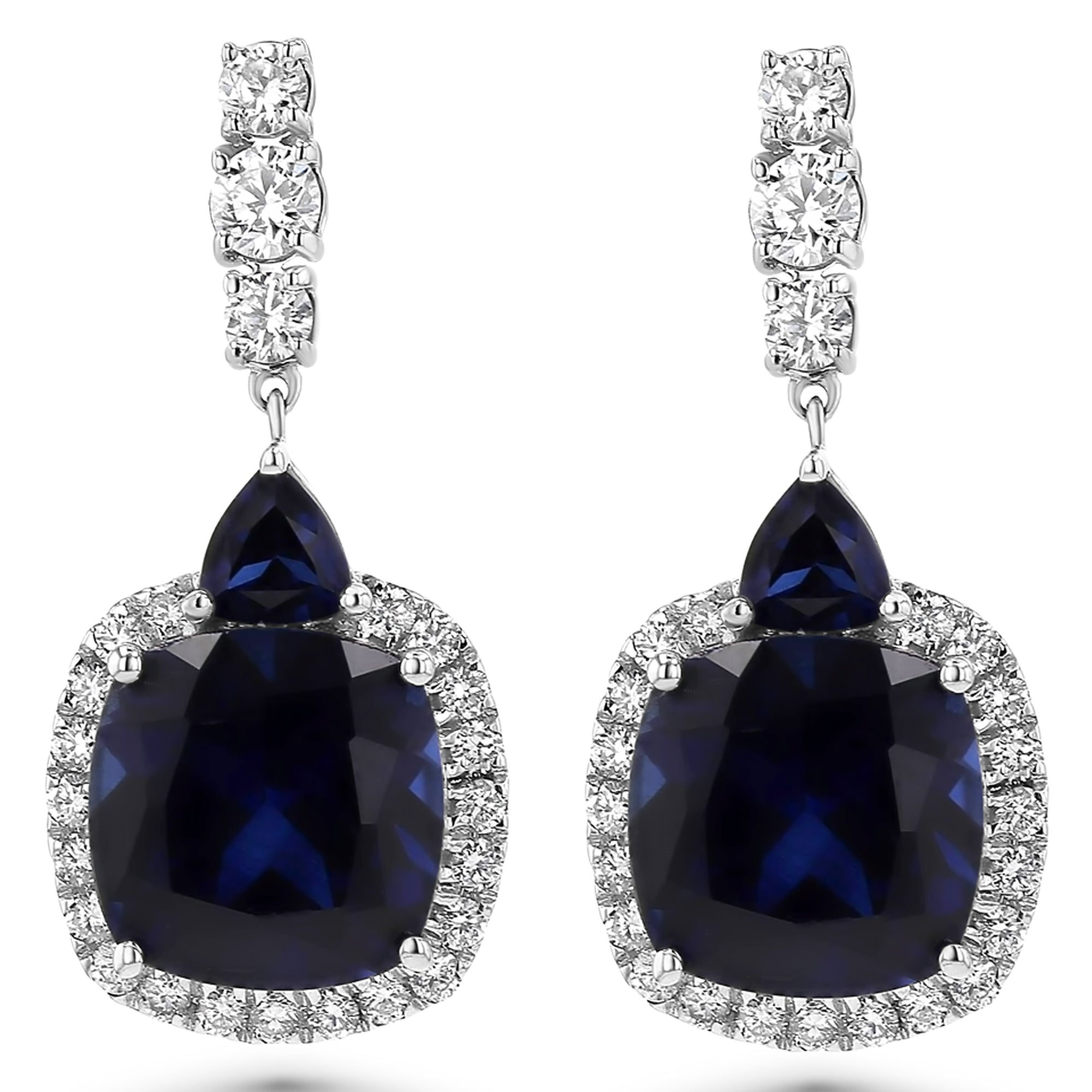 Blue Cushion/Trillian Round Dangle Earrings