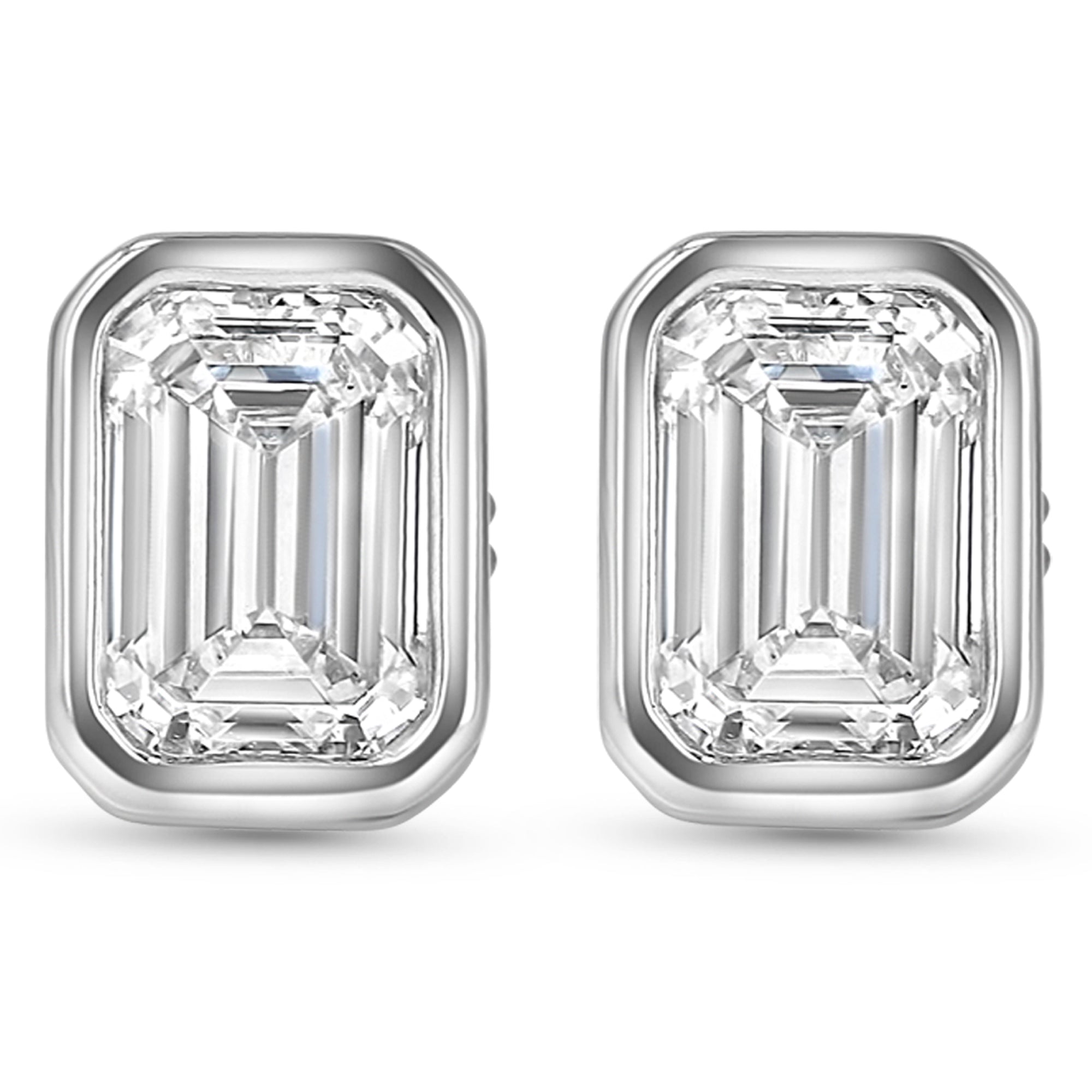 Emerald Cut Bezel Stud Earrings 1 CTW