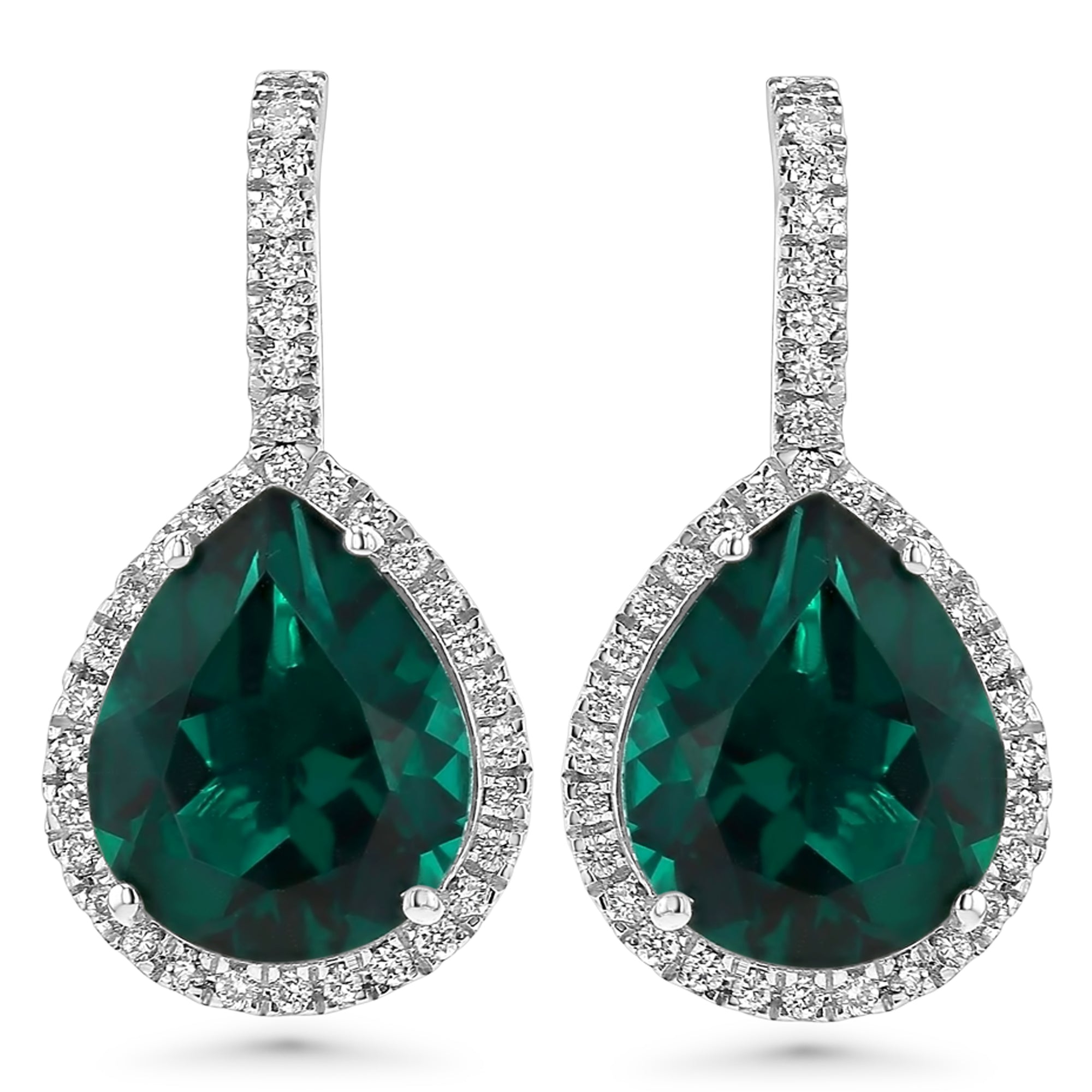 Green Pear Drop Round Diamonds Around Earrings