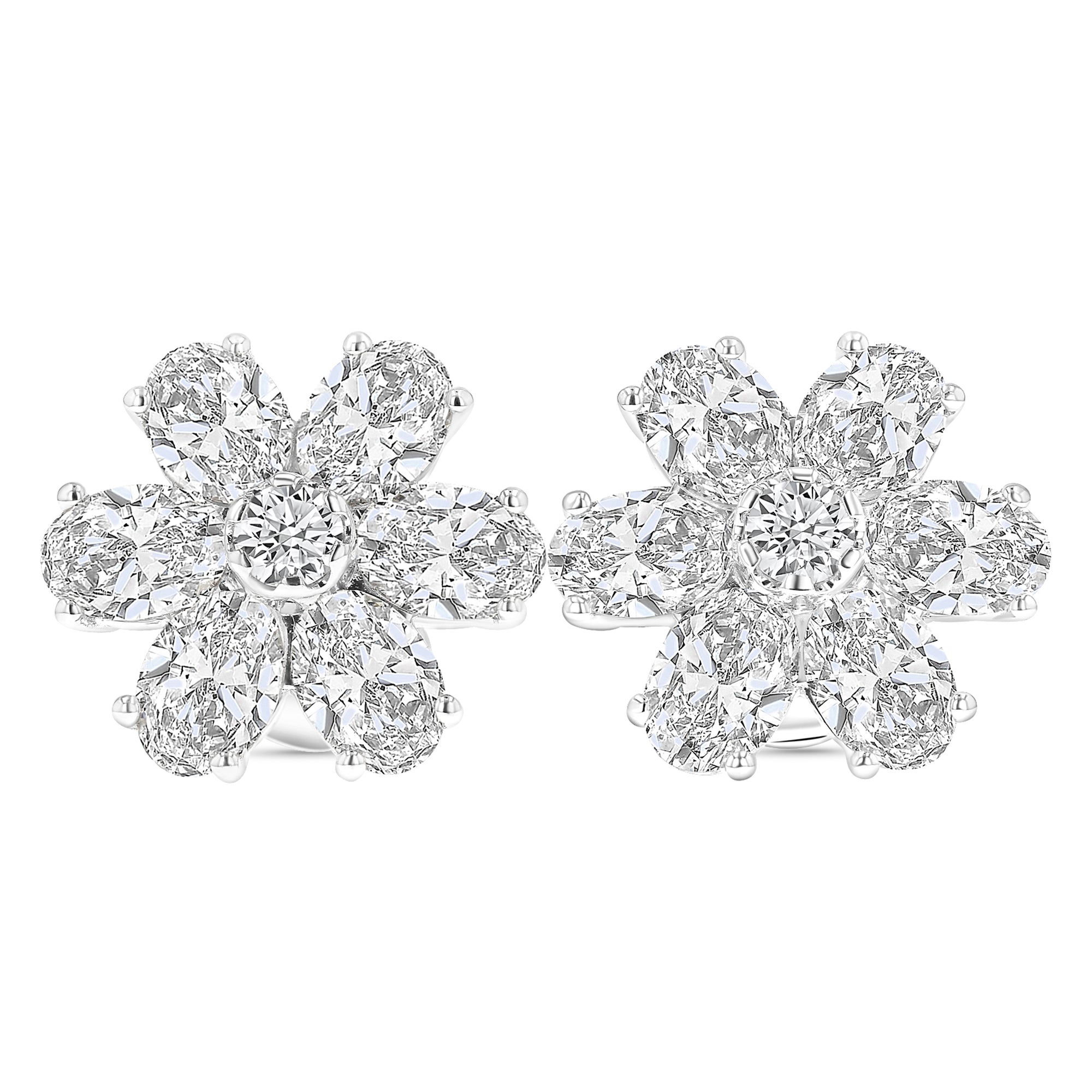 Oval Round Flower Stud Earrings 9.11Ct