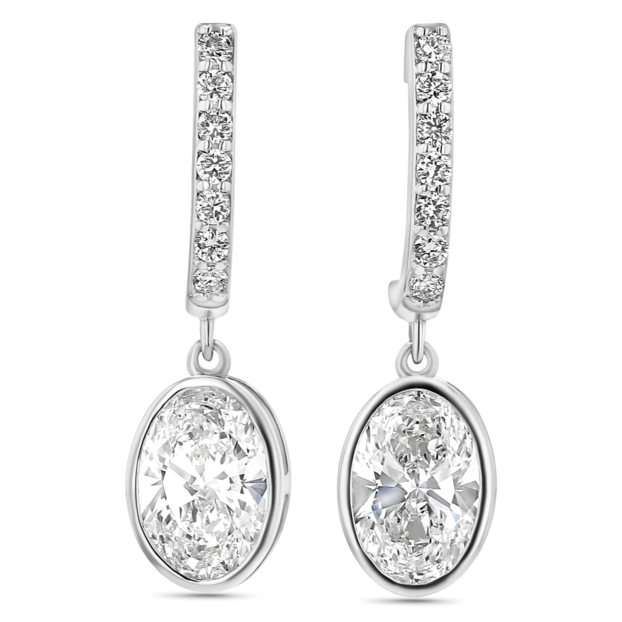 Oval Bezel Set Dangle Earrings 2.44 CTW