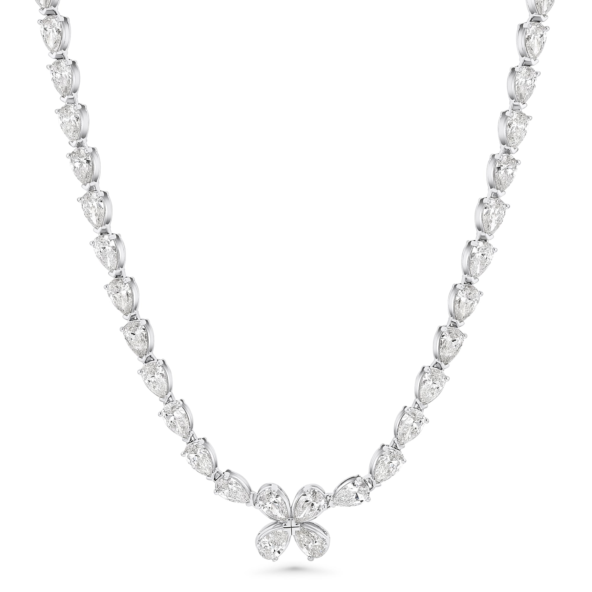 Pear Half Tennis Flower Center Necklace 16.35Ct