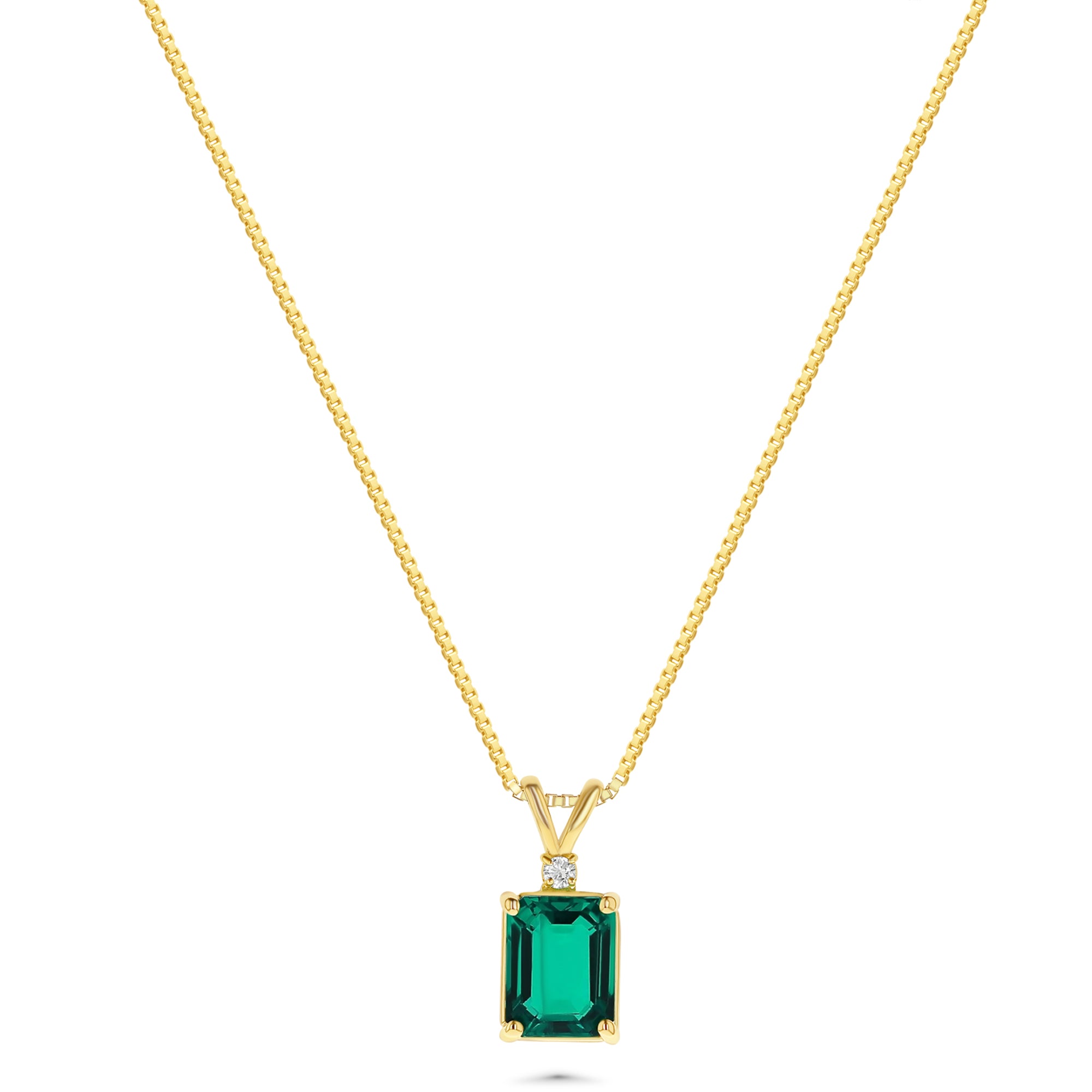 Green Emerald Round Diamond Pendant Necklace
