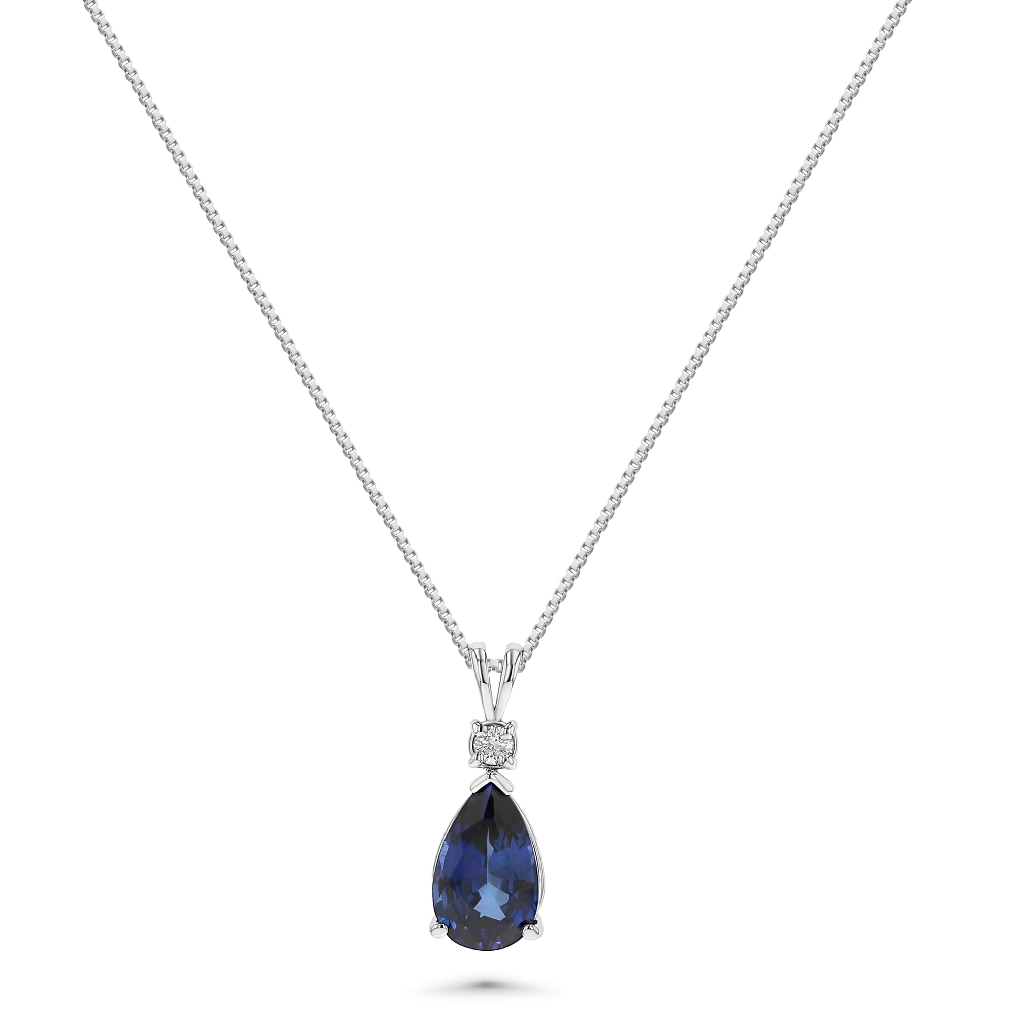Pear Sapphire Round Diamond Pendant Necklace