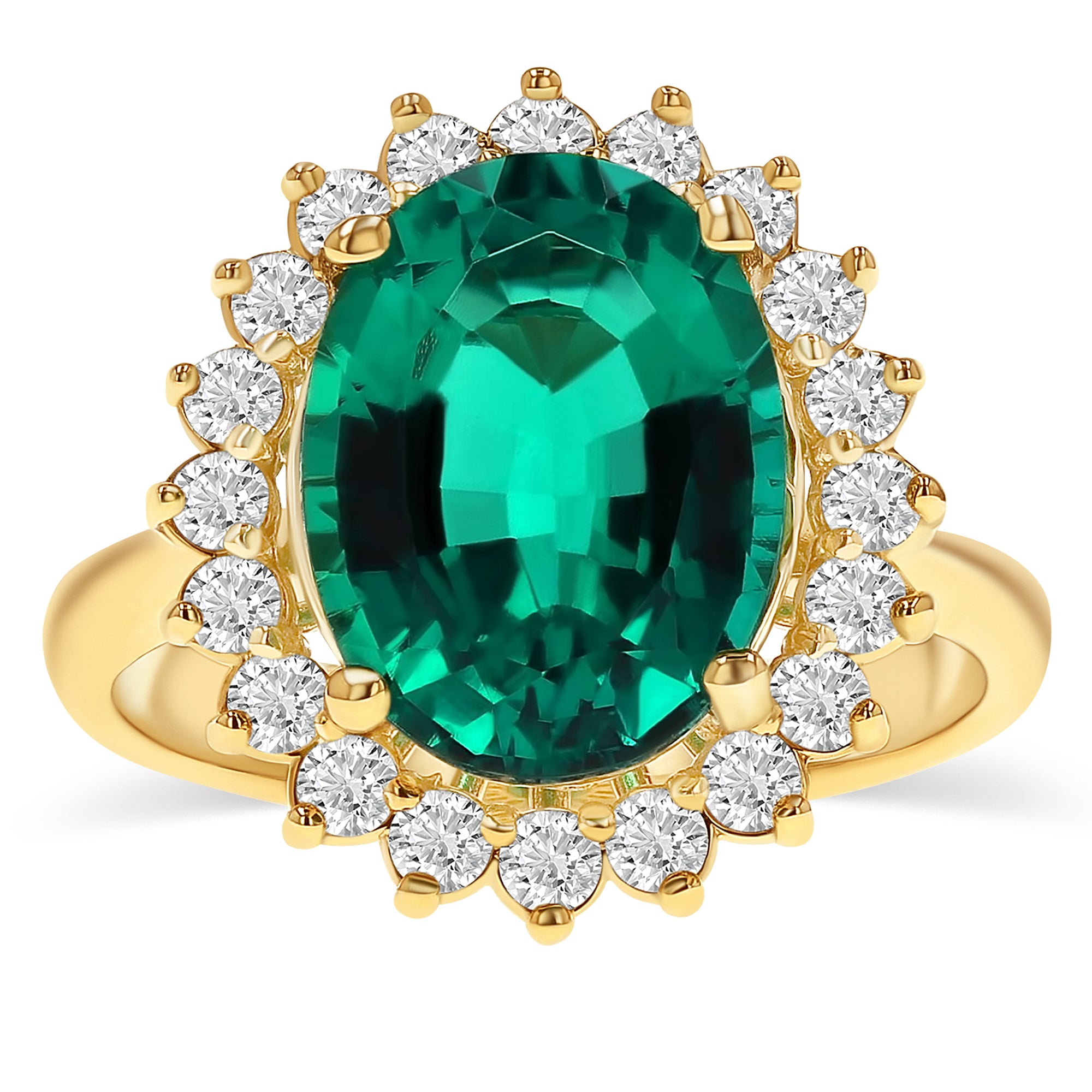 ‘Diana’ Oval Green Sunburst Halo Ring