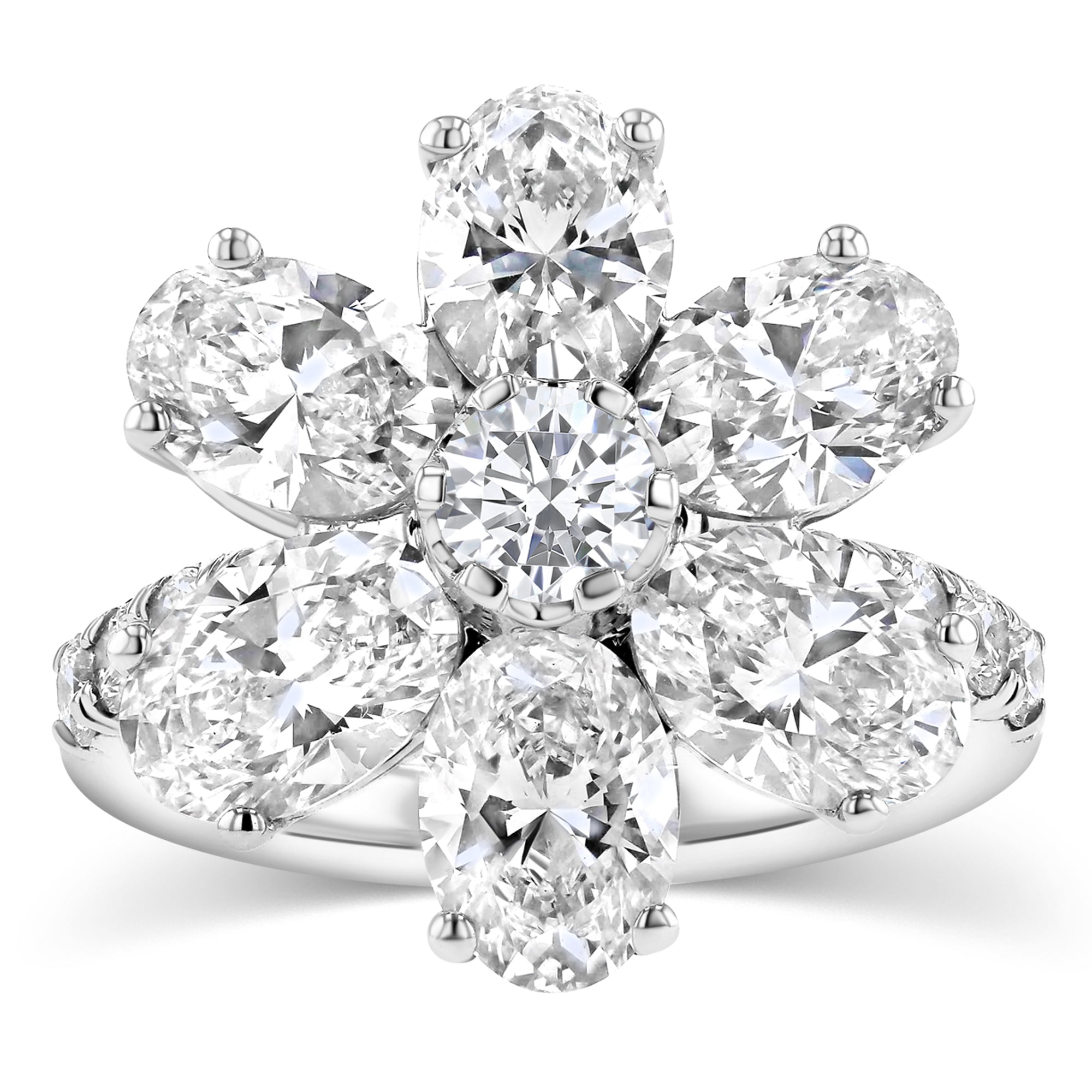 Ring Flower Oval Round 5.91Ct
