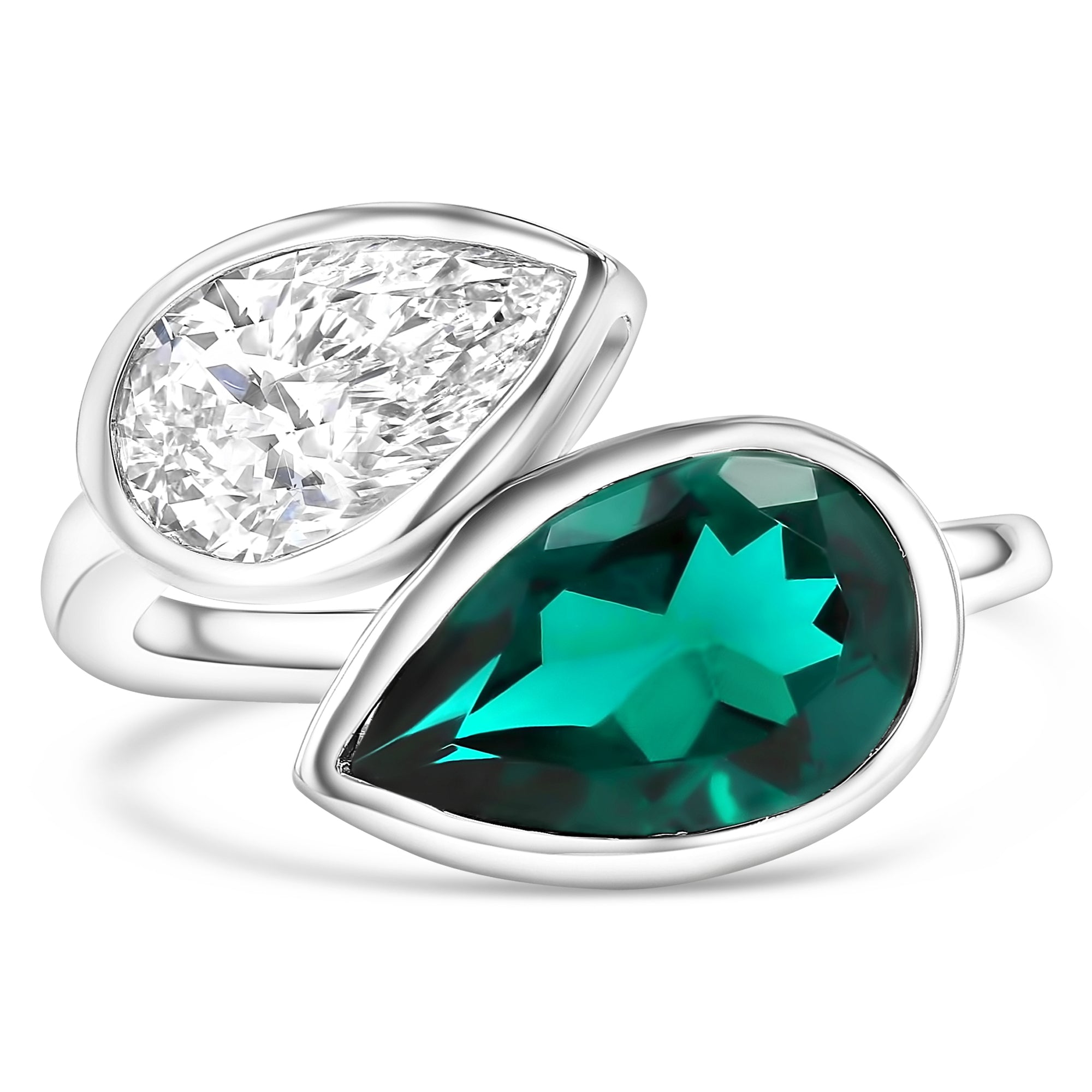Ring Double Pear Green Emerald