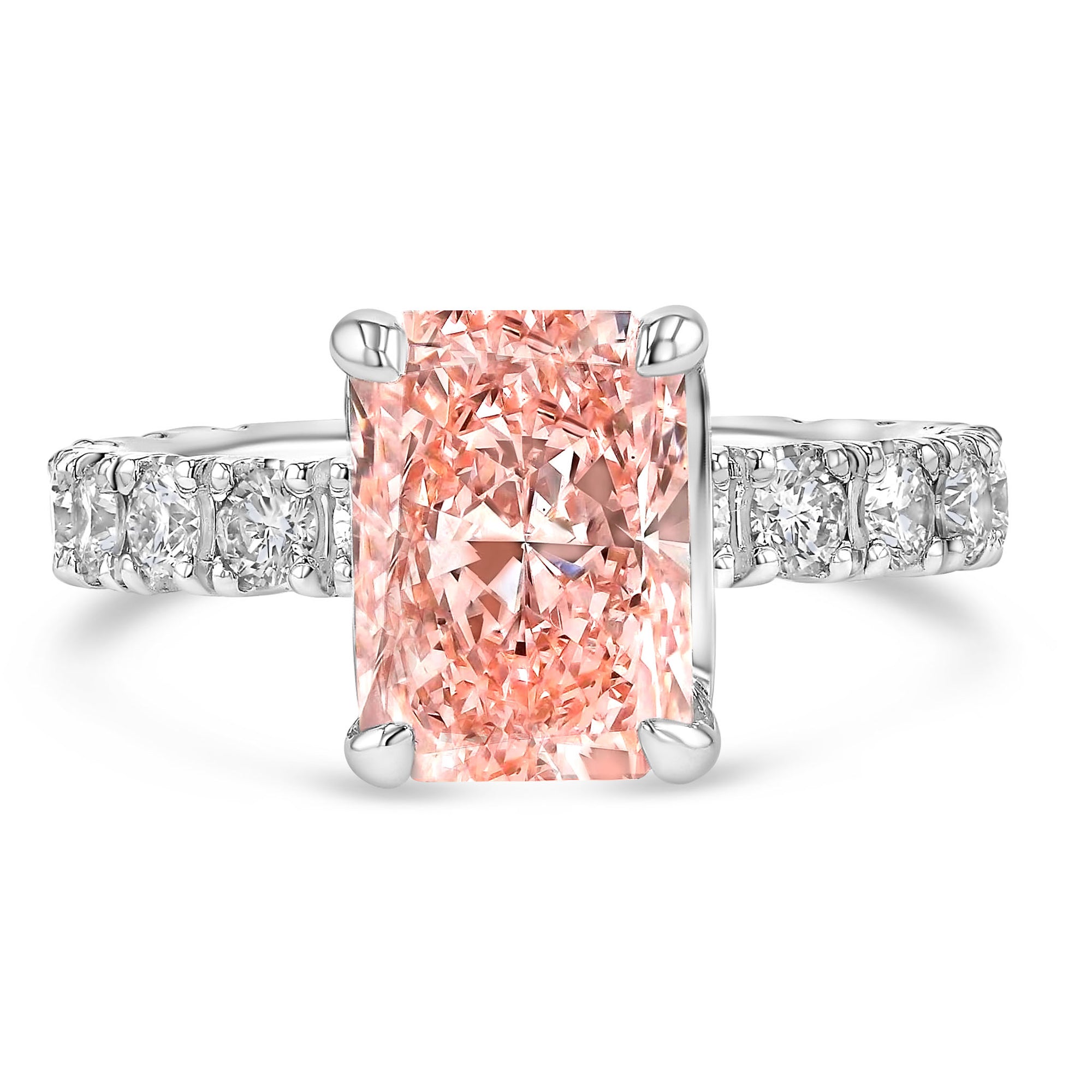 Pink Radiant Solitare 3/4 Prong Set Band 3Ct