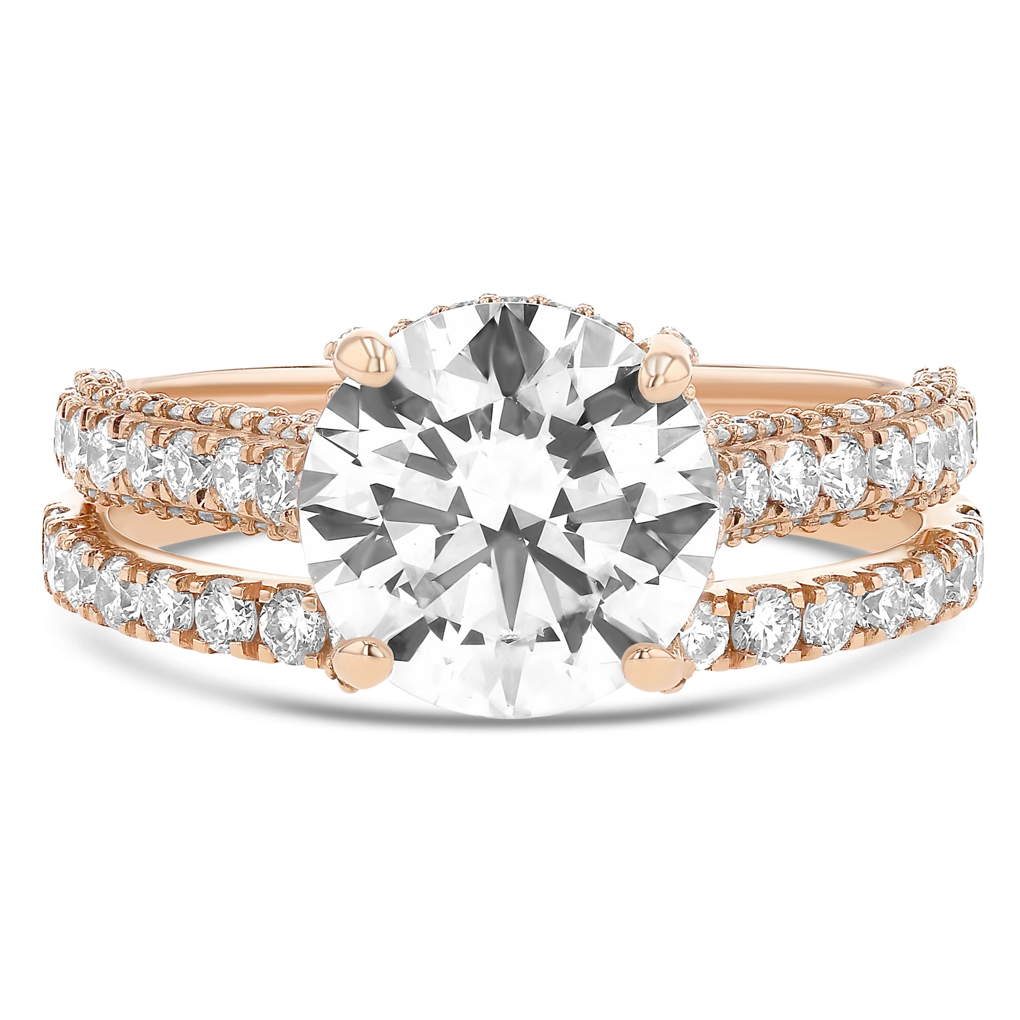 Round Billiant Cut 2.03ct 3 Row Pave With a 4 prong 1/2 Eternity Wedding band
