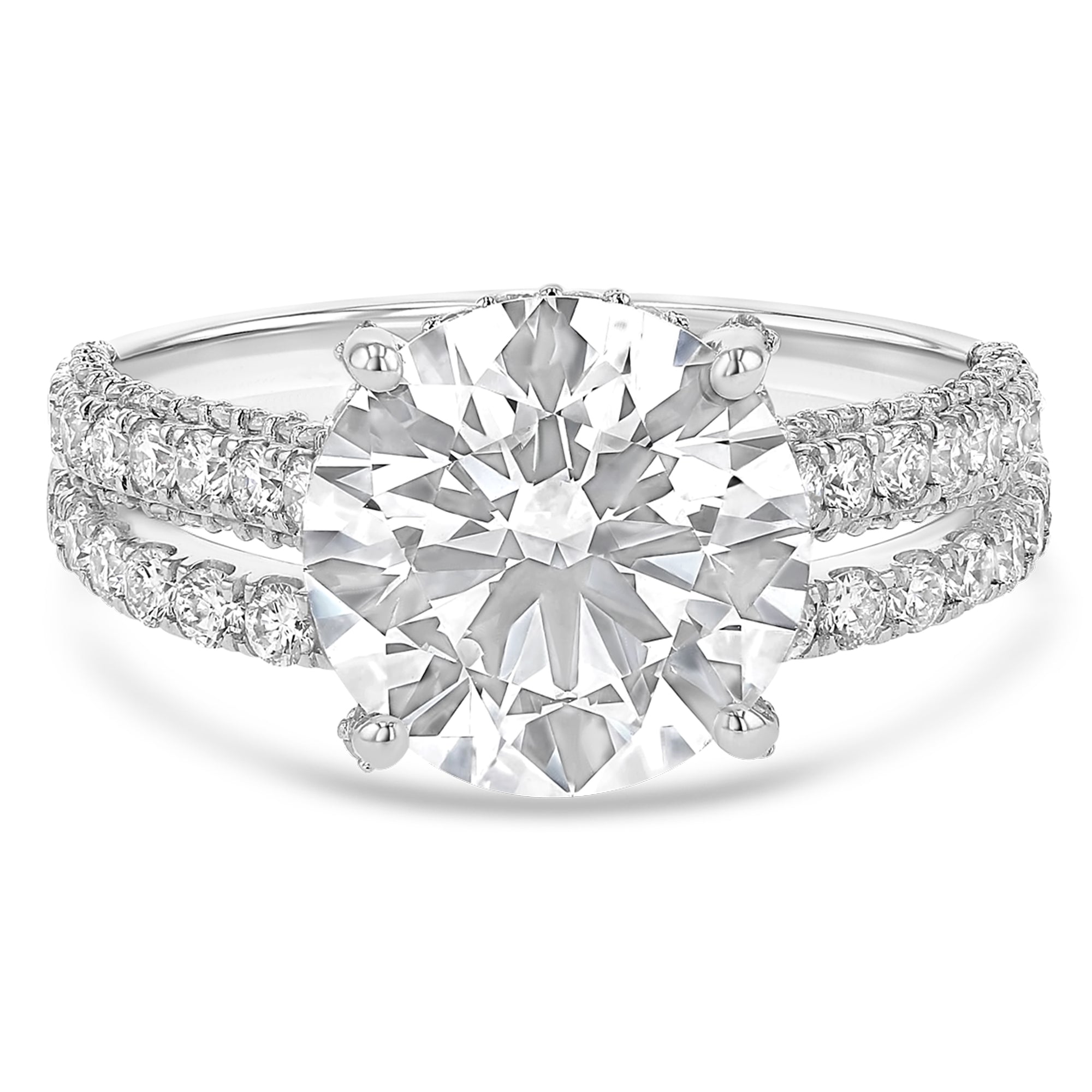 Round Brilliant Cut 3.04ct 3 Row Pave With A 4 Prong 1/2 Eternity Wedding Band