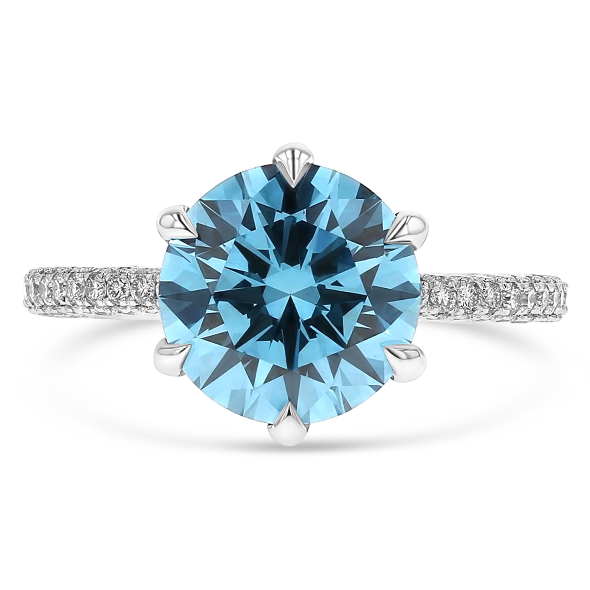 6 Prong Set Fancy Vivid Blue Diamond Solitare Pave Band 3.01 Carat