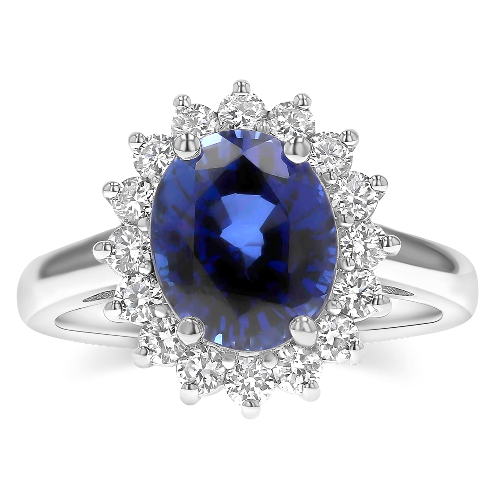 ‘Diana’ Oval Sapphire Sunburst Halo Ring 3.2Ct