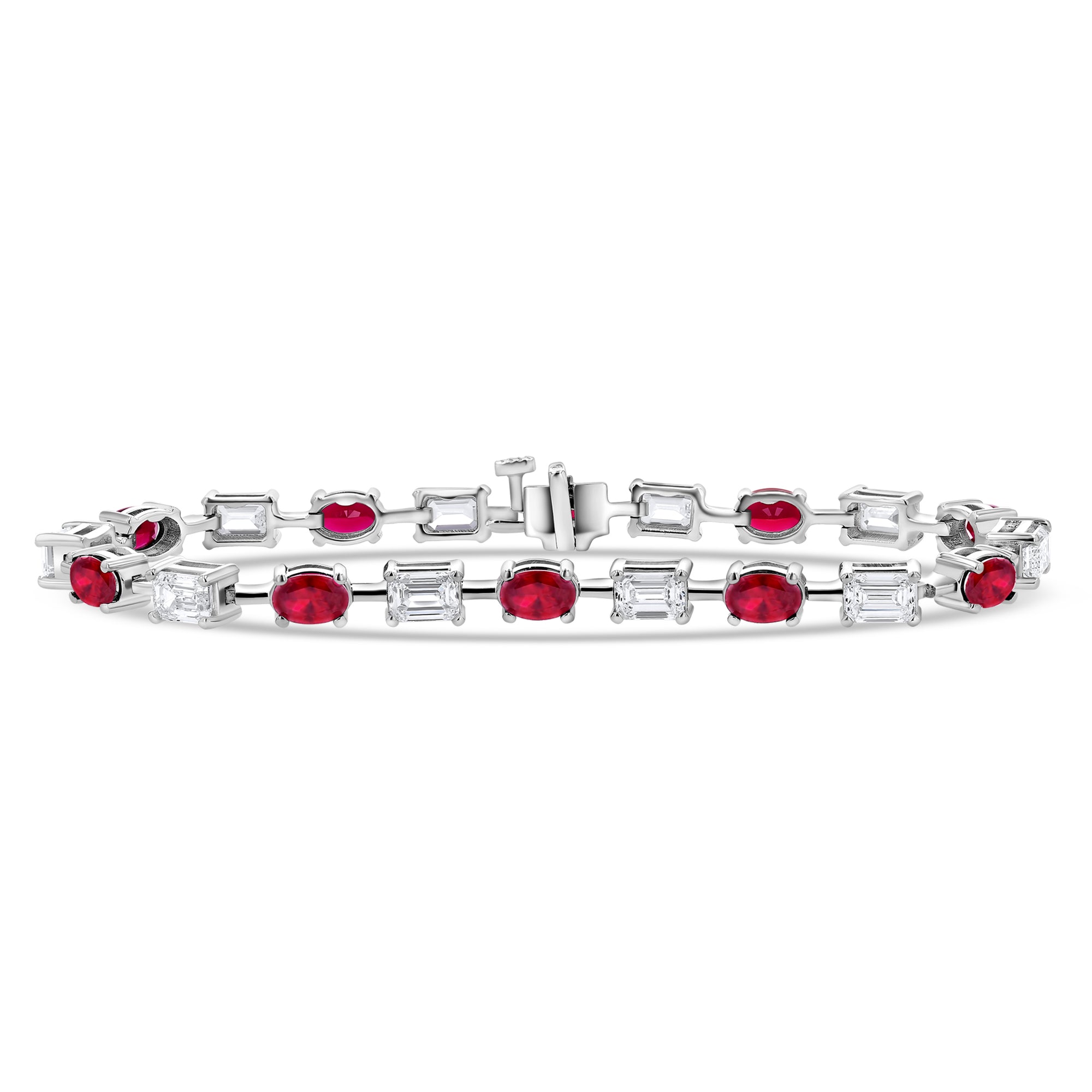 Emerald Diamonds Oval Rubies Alternating Bracelet