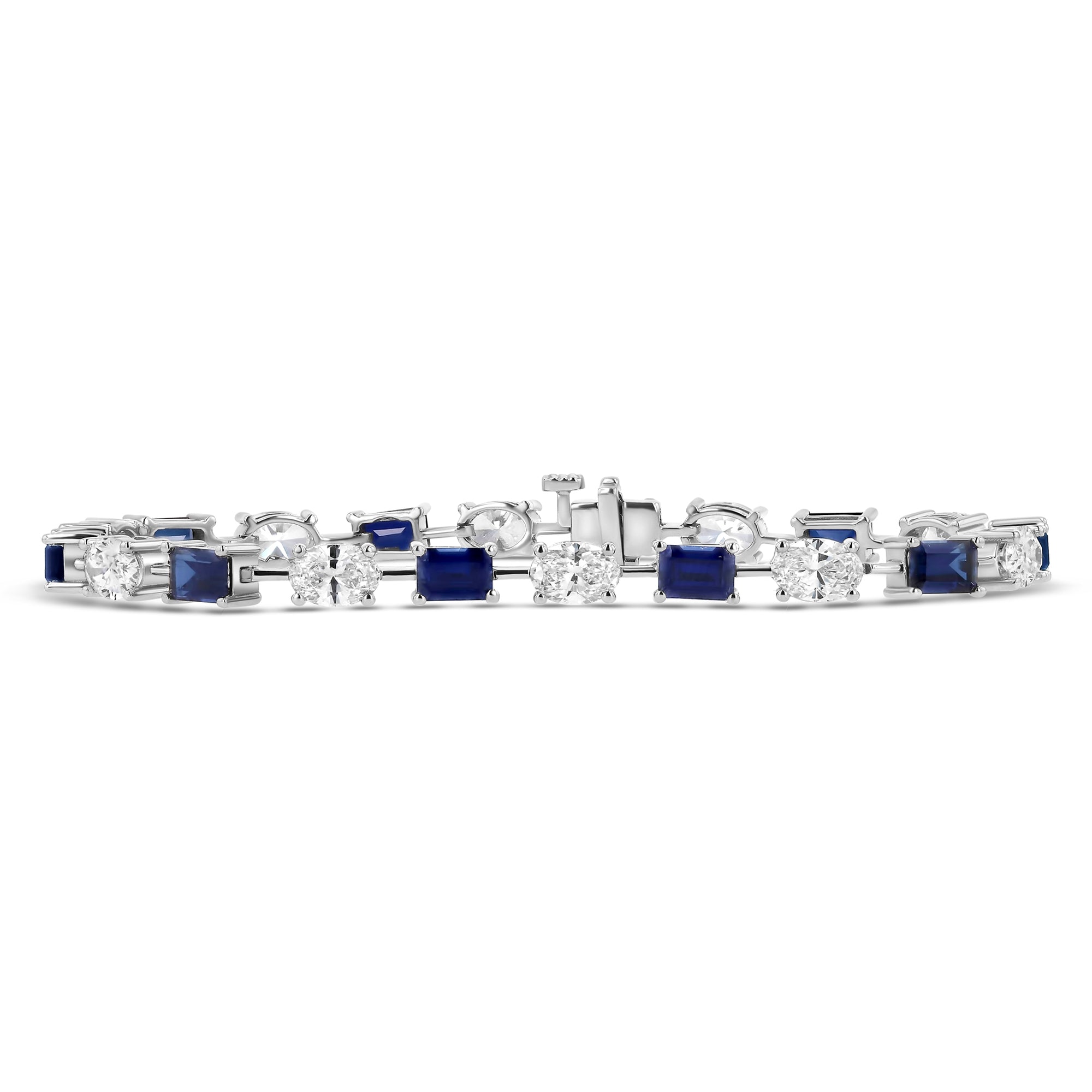 Oval Diamonds Emerald Sapphires Alternating Bracelet