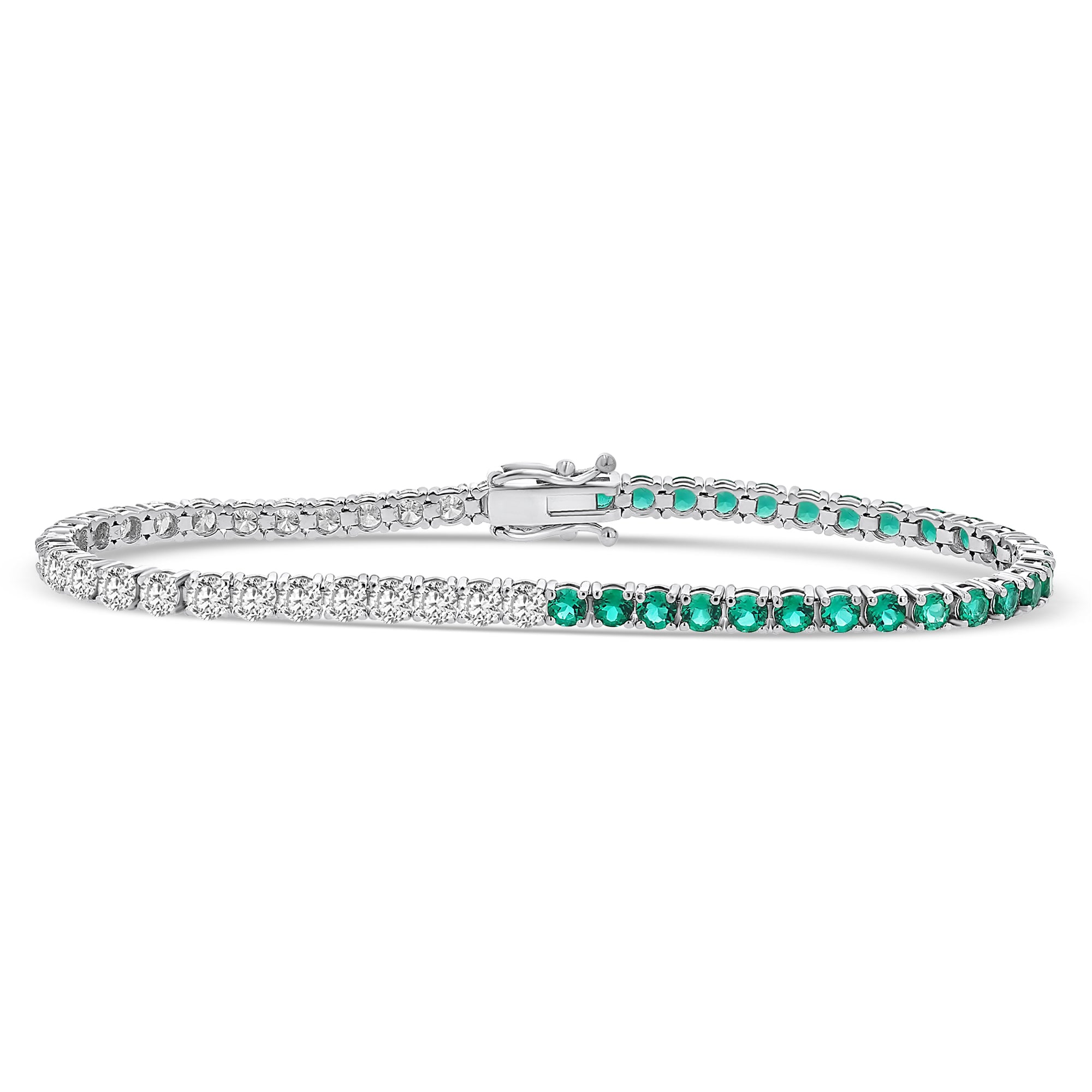 Round Diamonds Round Emeralds Split Bracelet