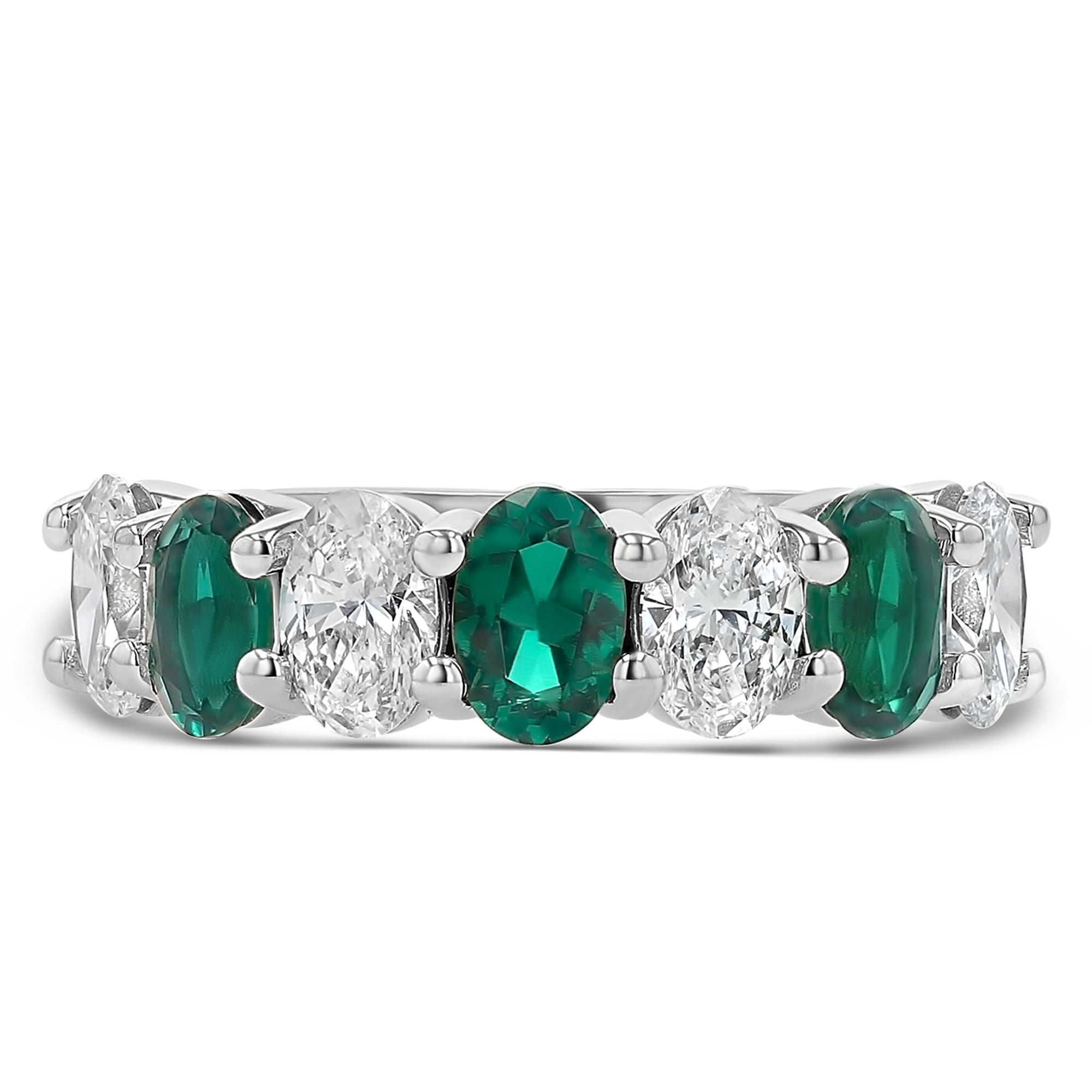 Oval Diamond Emerald Alternating Ring
