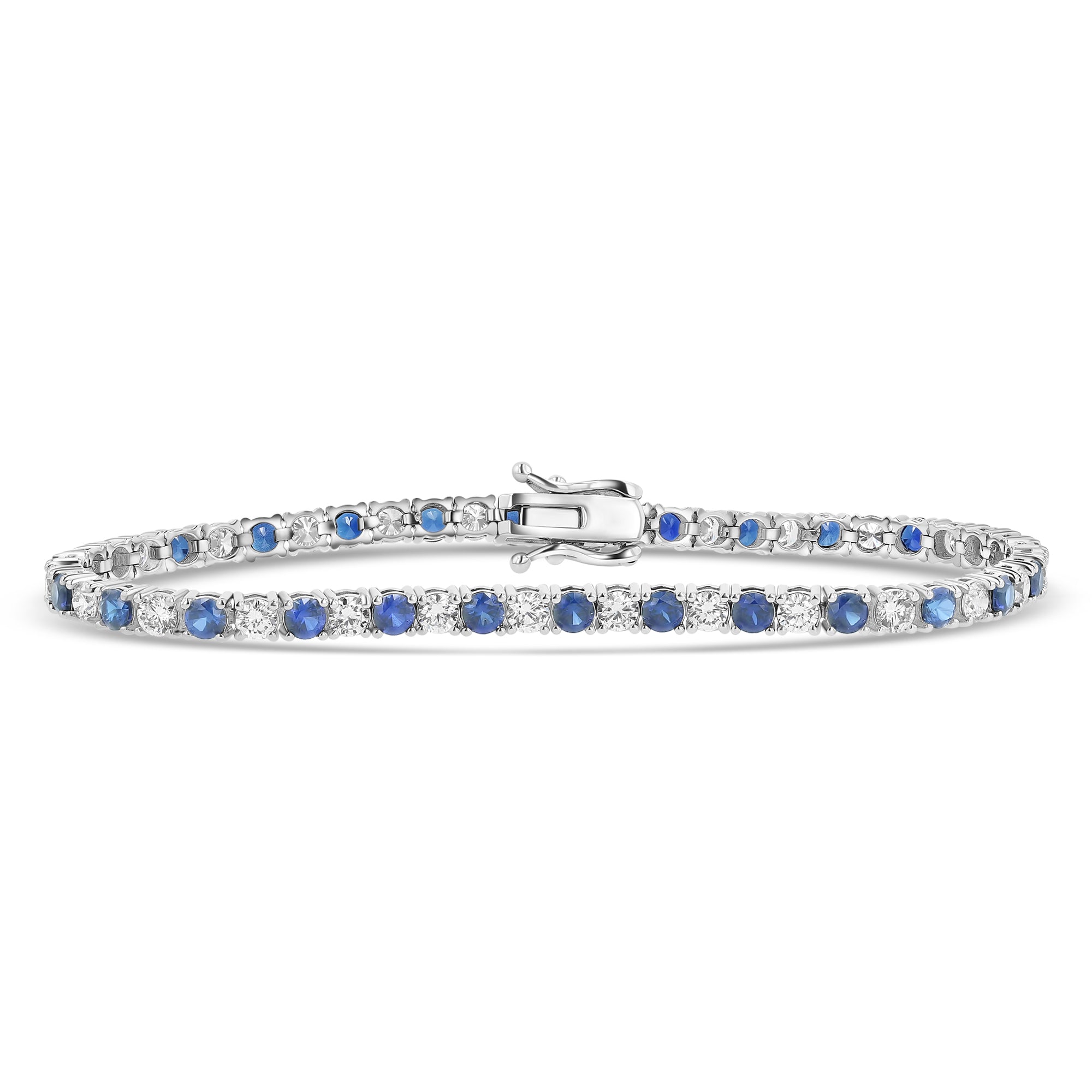 Round Diamonds Round Sapphires Alternating Bracelet