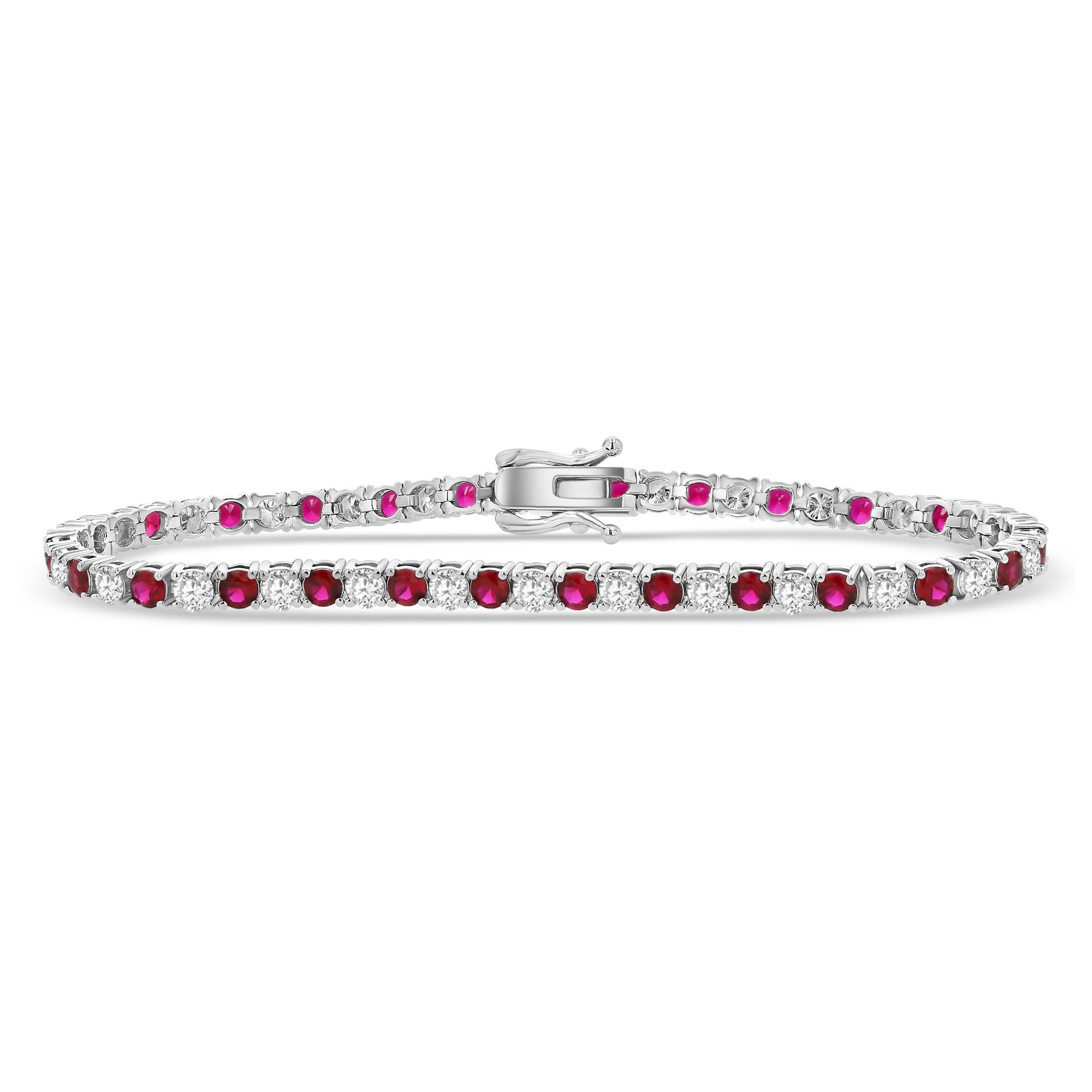 Round Diamonds Round Rubies Alternating Bracelet