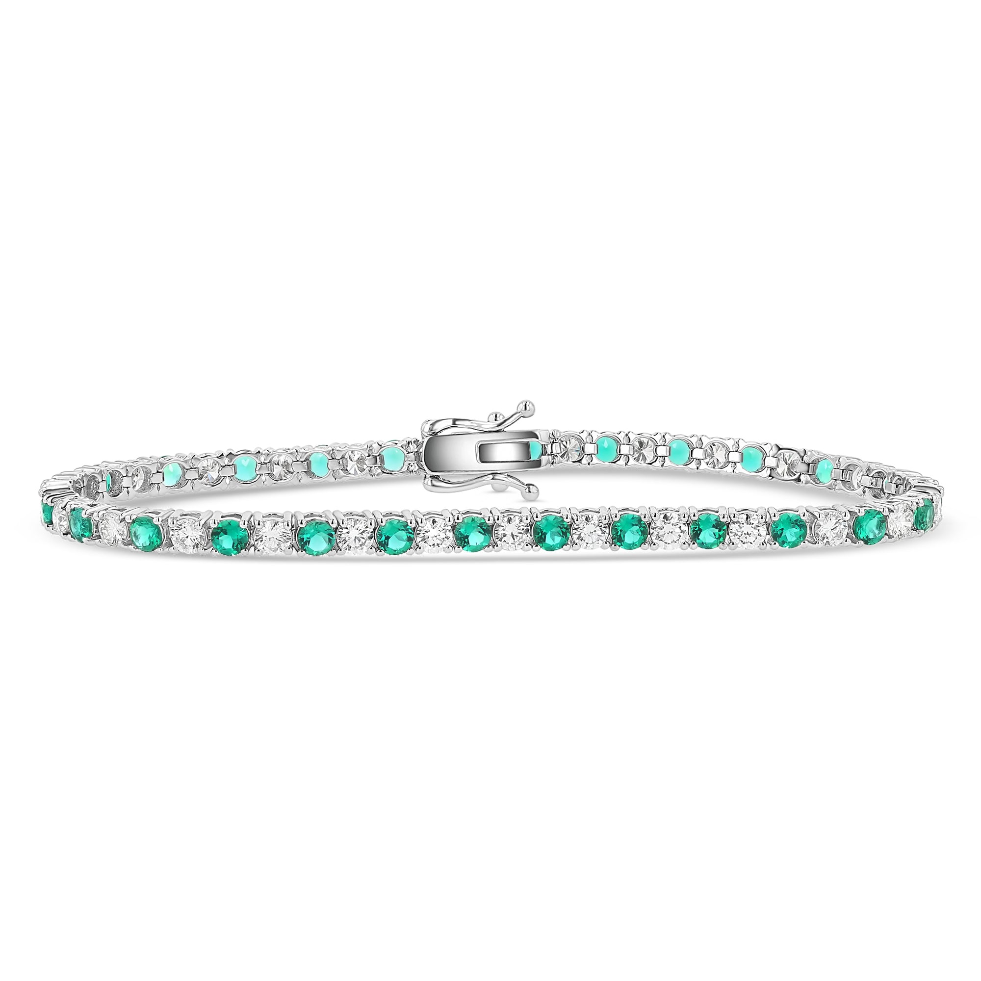 Round Diamonds Round Emeralds Alternating Bracelet