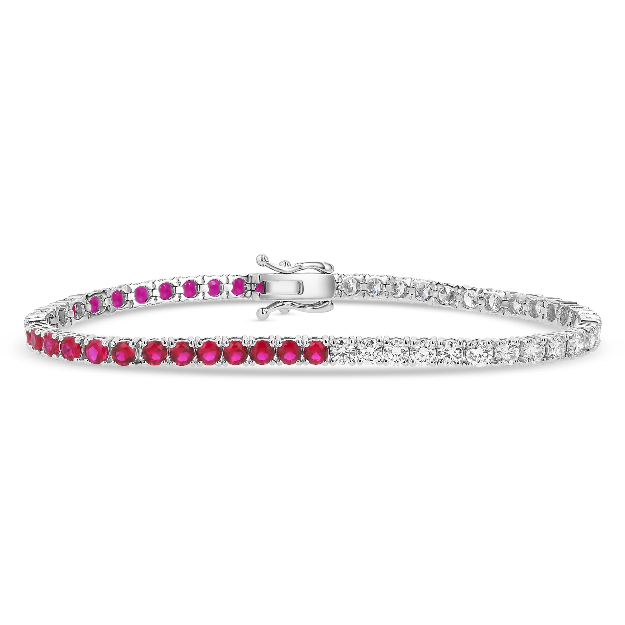 Round Diamonds Round Rubies Split Bracelet