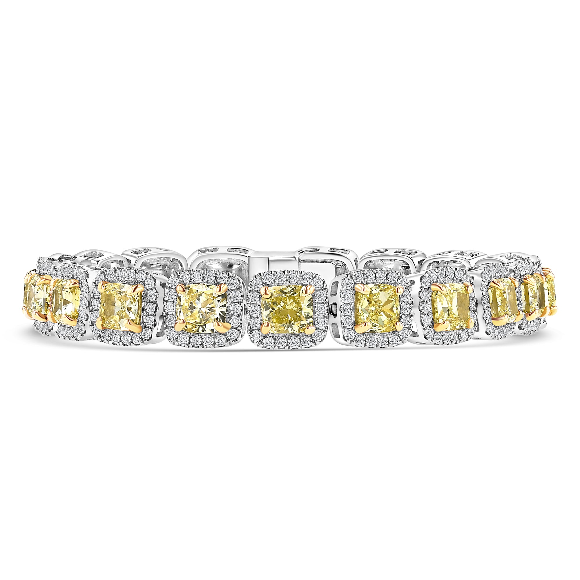 Cushion Yellow Fancy Tennis Bracelet Yellow Diamonds 13.9Ct White Diamonds 3Ct