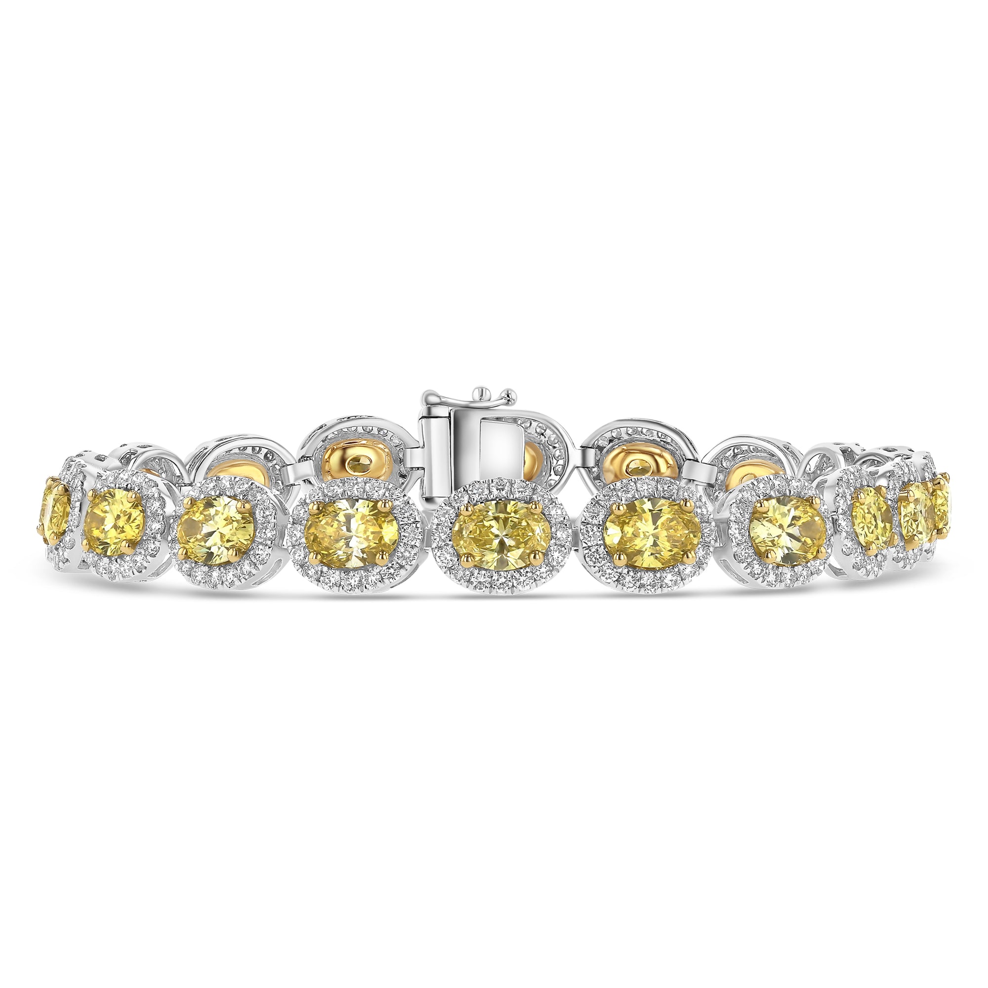 Oval Tennis Yellow Fancy Diamond Bracelet Yellow Fancy 8.15Ct 2.45Ct White Diamonds