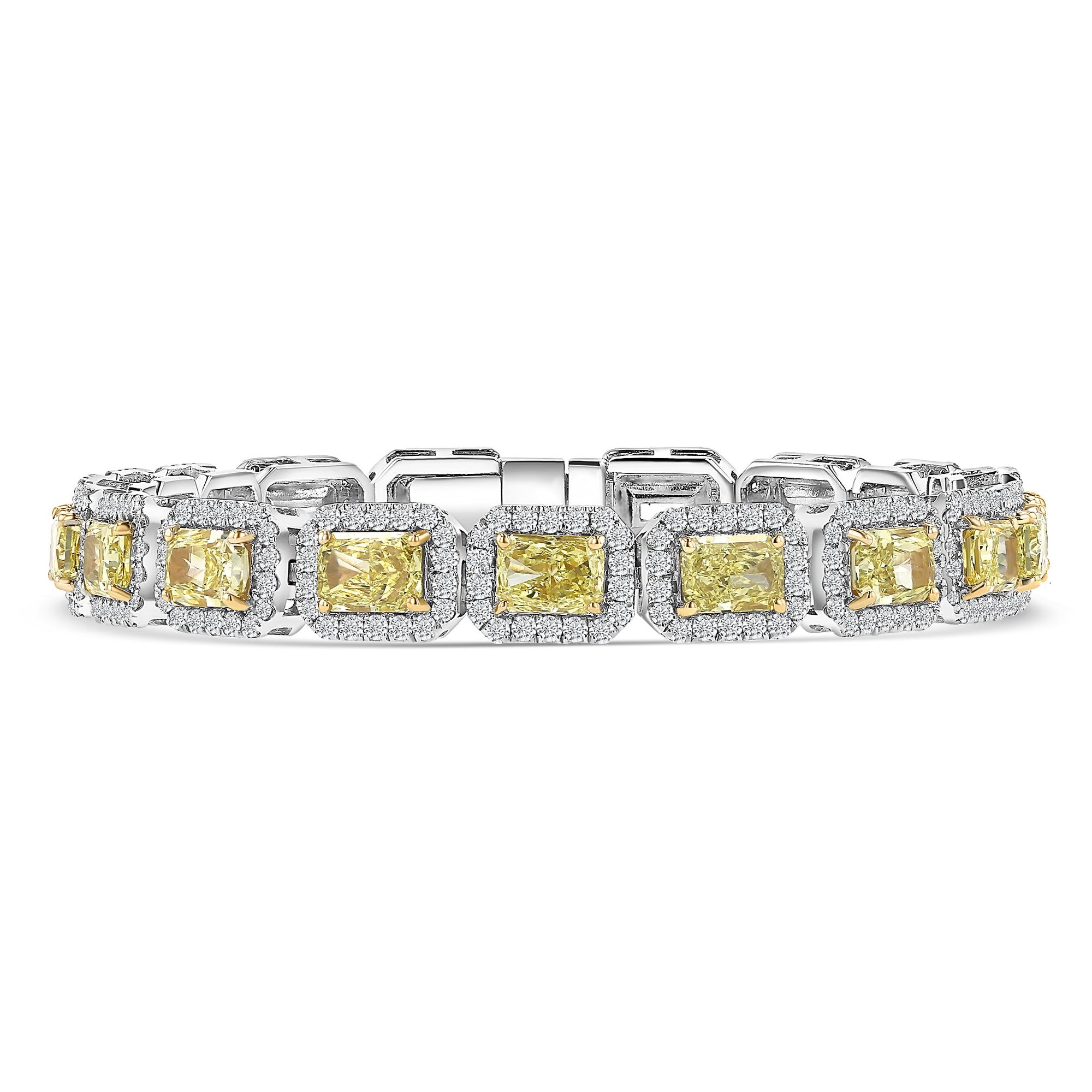 Radiant Yellow Fancy Tennis Bracelet Yellow Diamonds 10Ct White Diamonds 3.25Ct