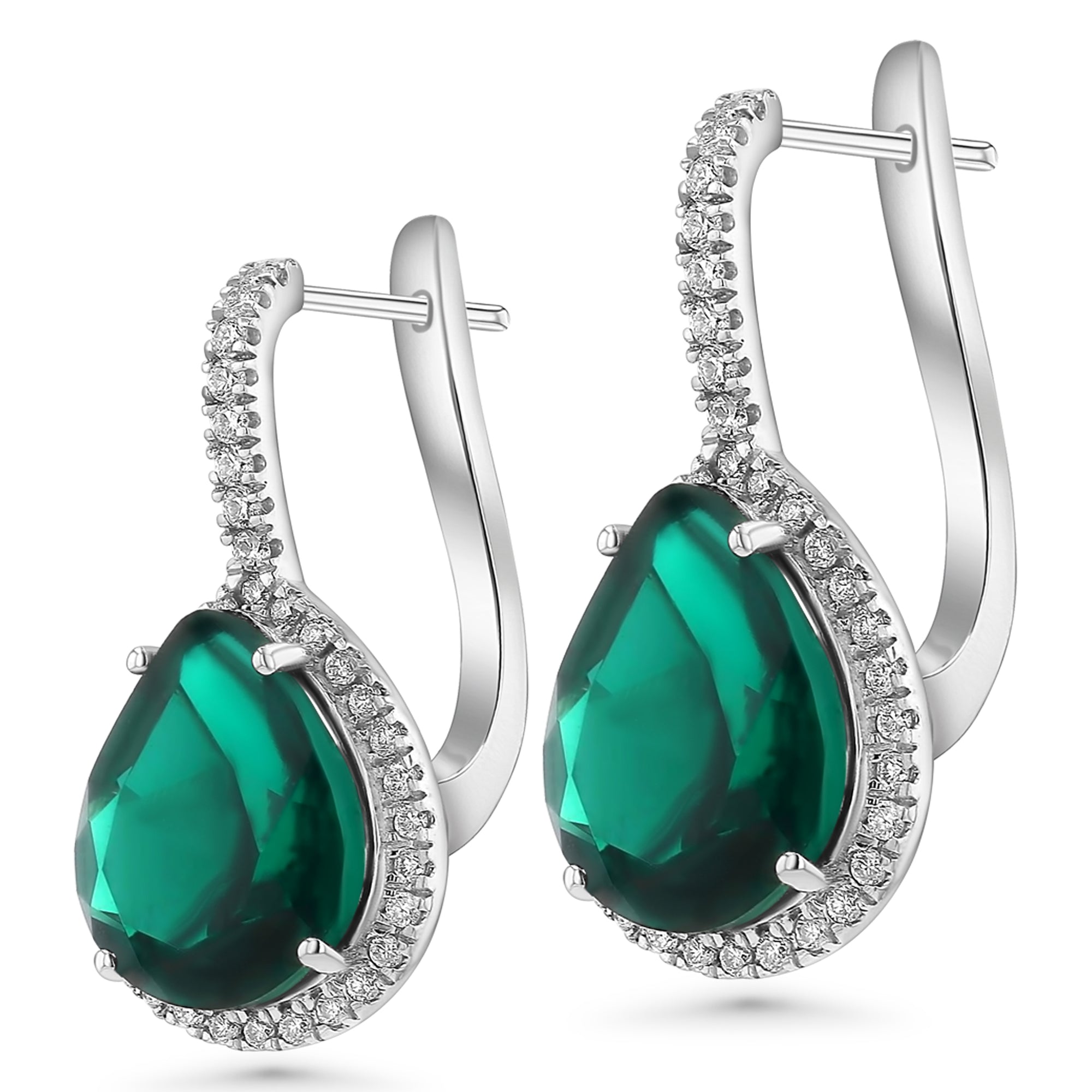 Green Pear Drop Round Diamonds Around Earrings