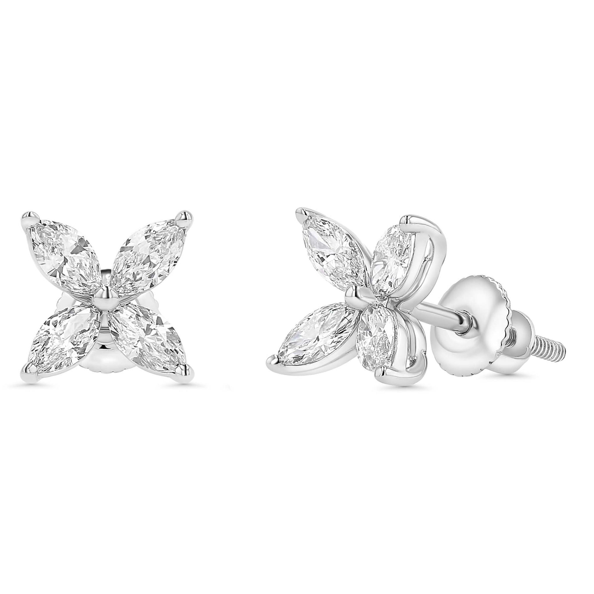 Marquise Flower Stud Earrings 1 ctw
