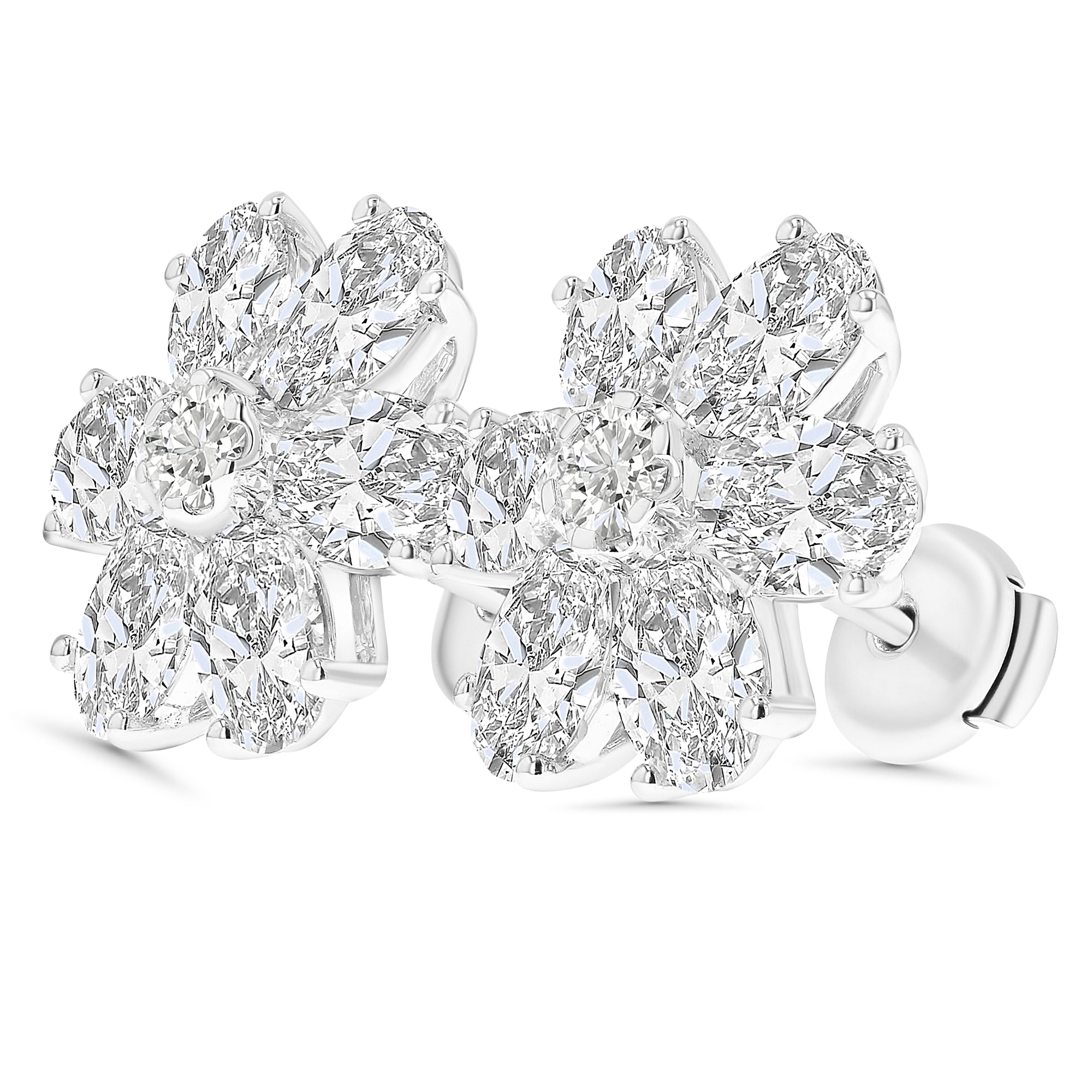 Oval Round Flower Stud Earrings 9.11Ct