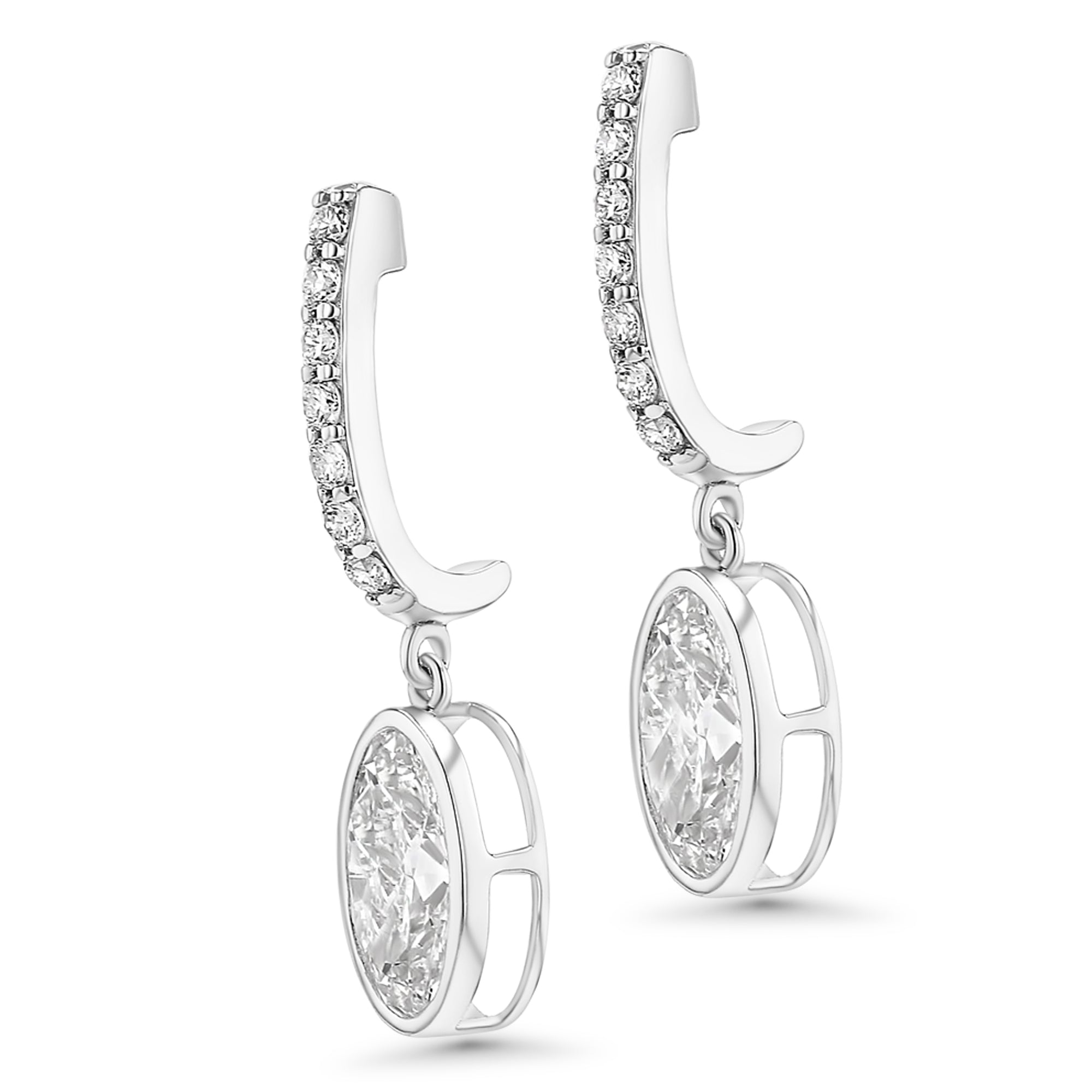Oval Bezel Set Dangle Earrings 2.44 CTW