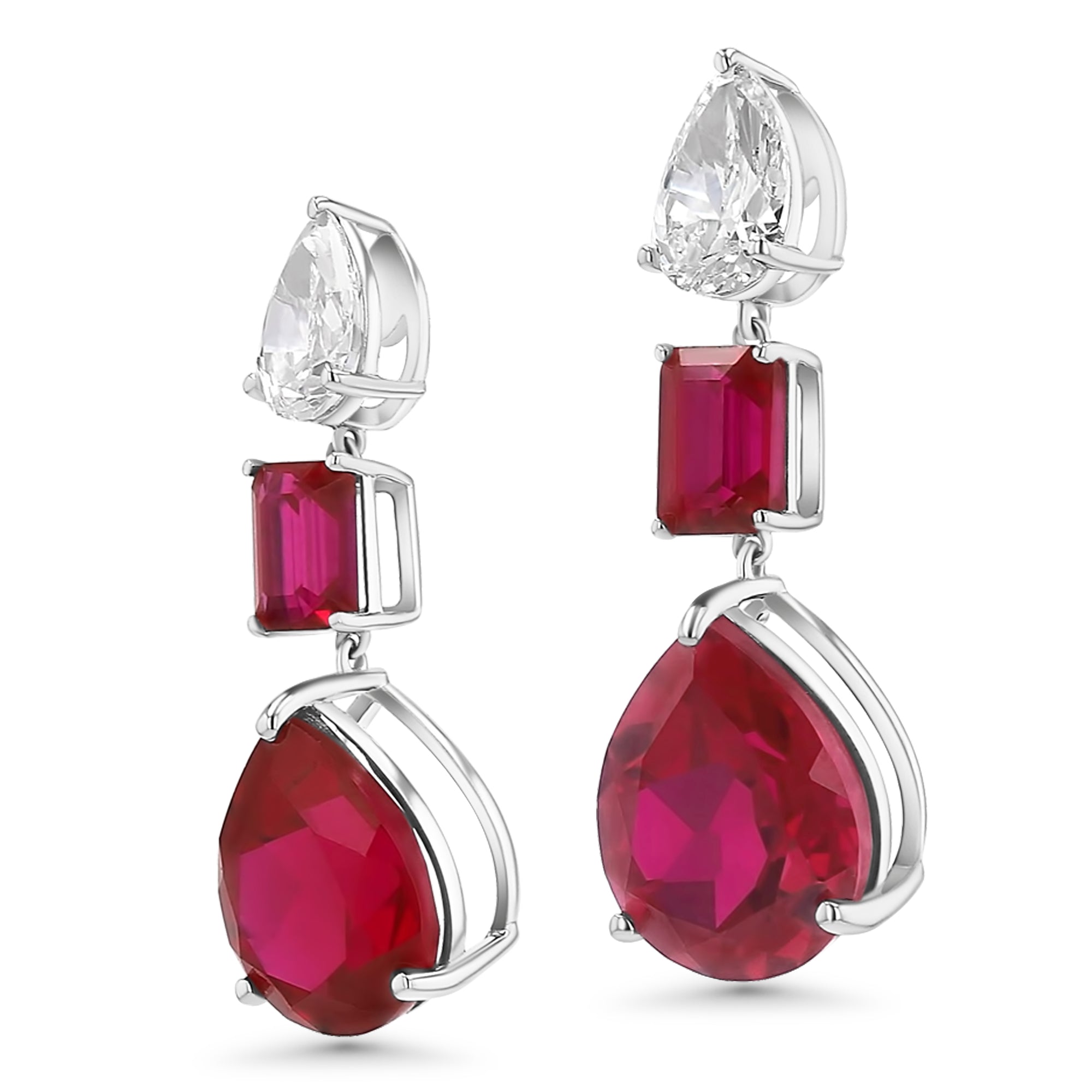 Pear-Emerald-Pear Drop Red Ruby Earrings
