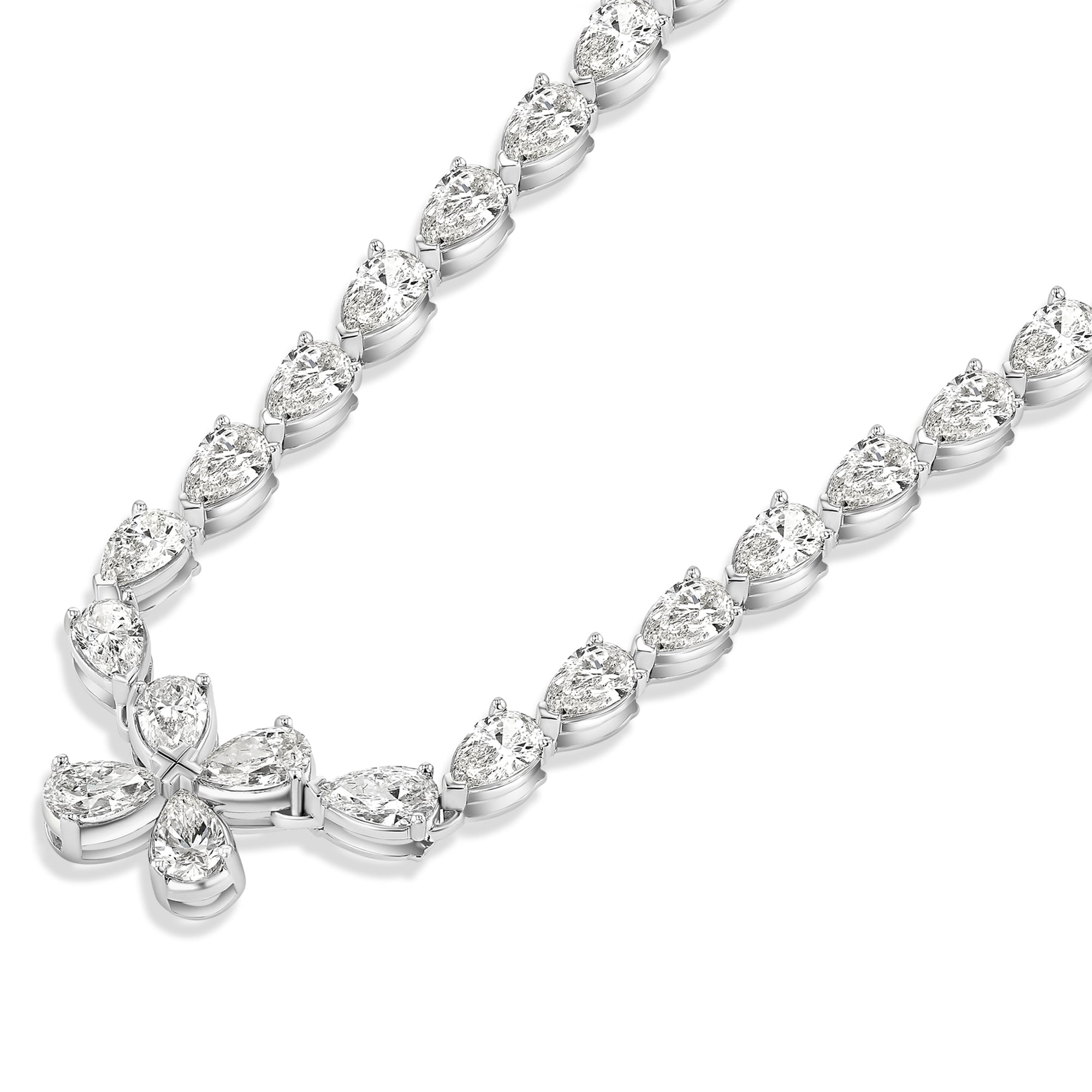 Pear Half Tennis Flower Center Necklace 16.35Ct