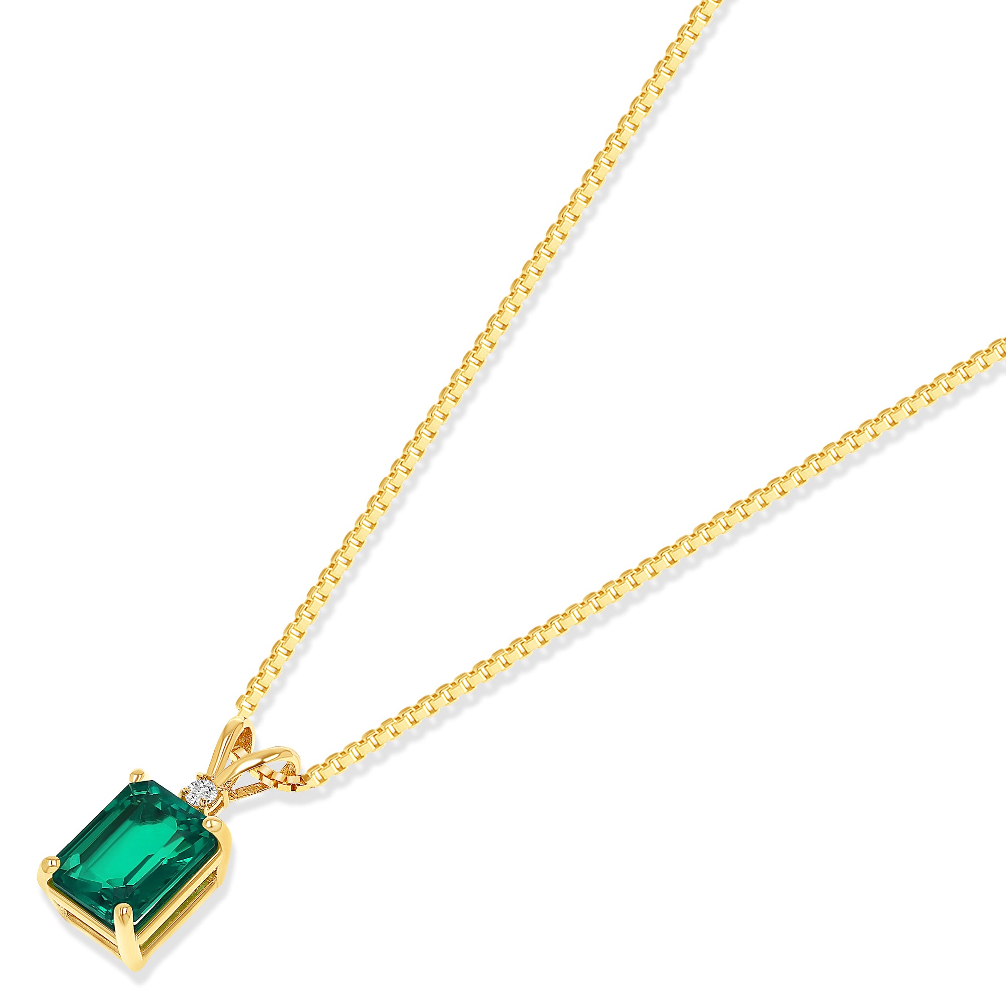 Green Emerald Round Diamond Pendant Necklace