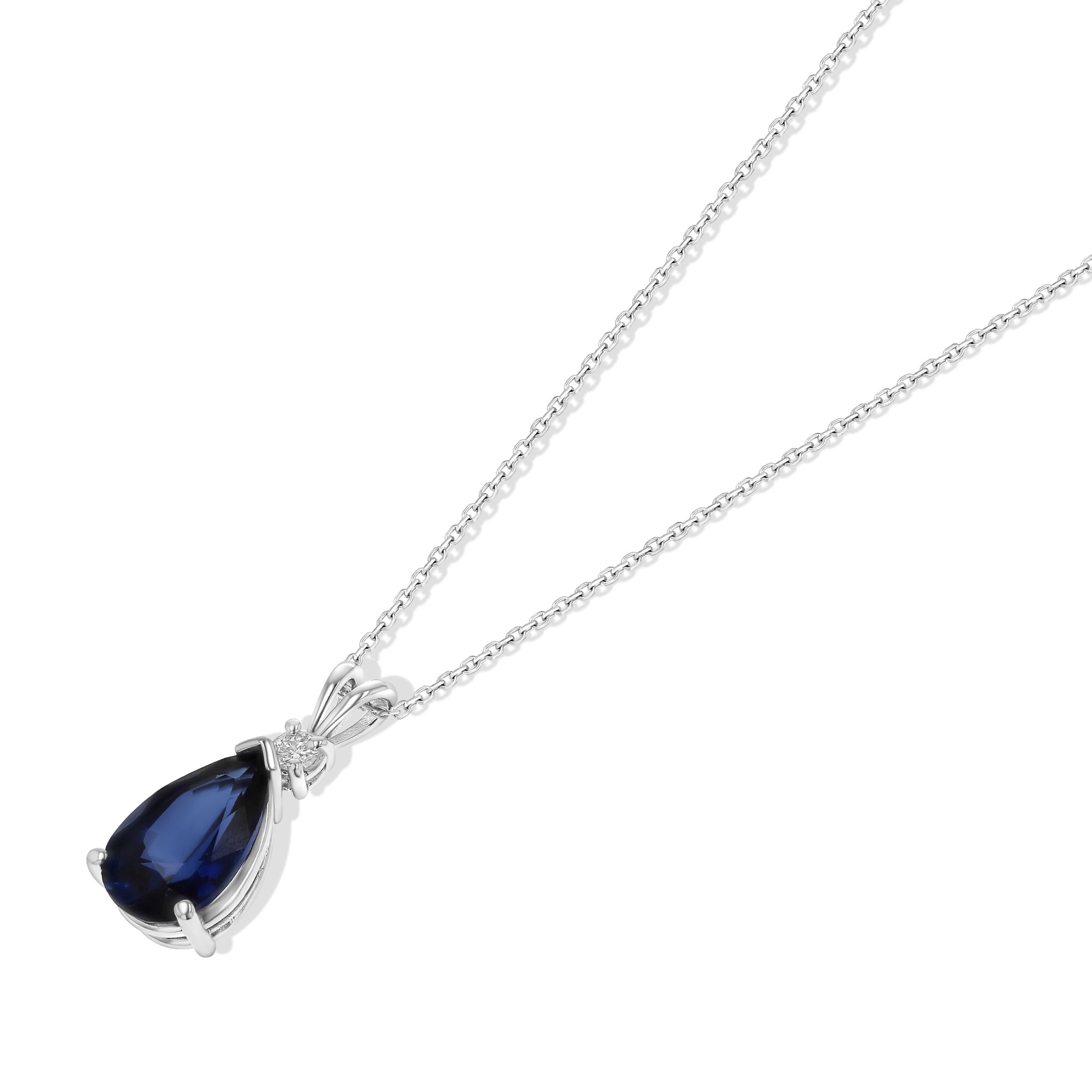 Pear Sapphire Round Diamond Pendant Necklace