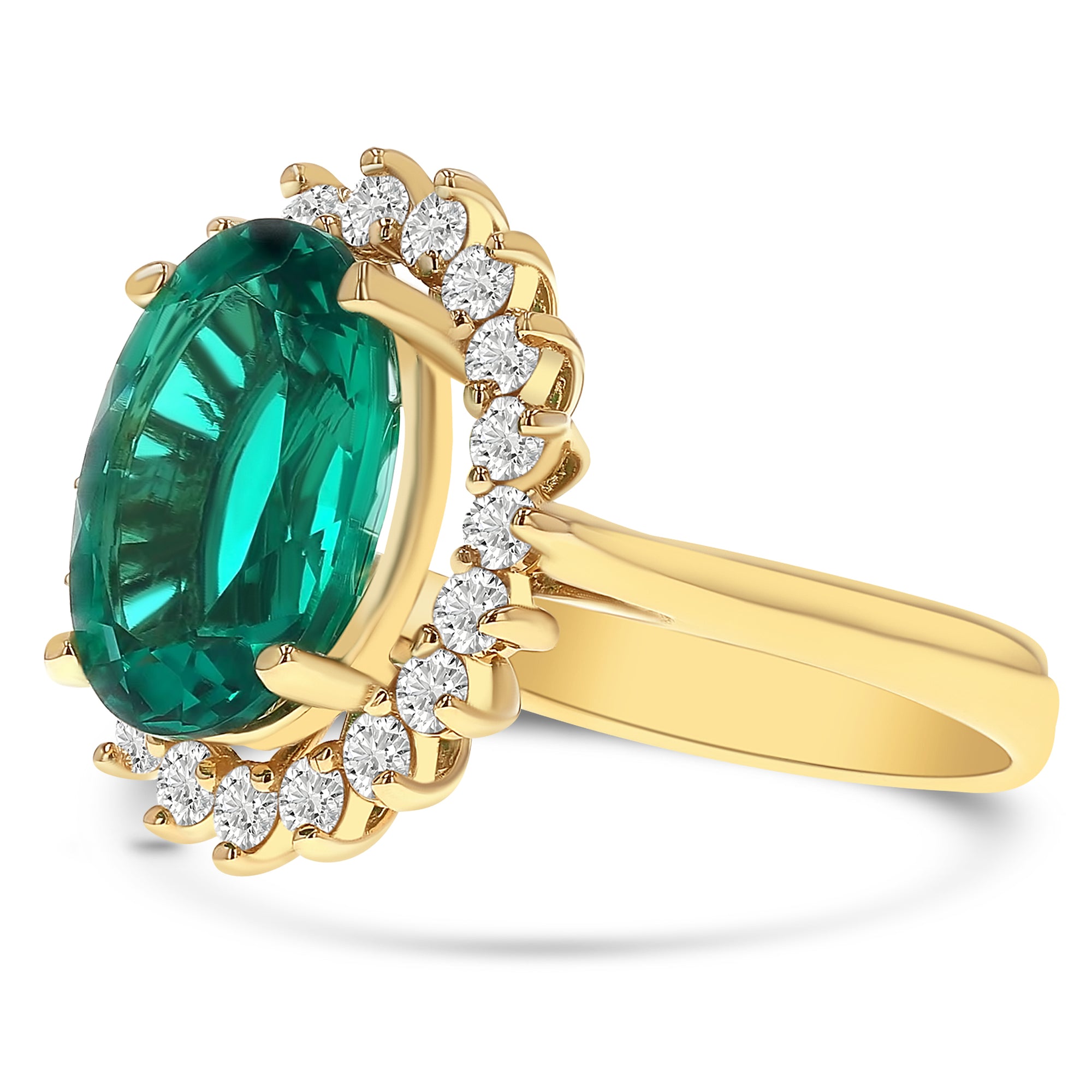 ‘Diana’ Oval Green Sunburst Halo Ring