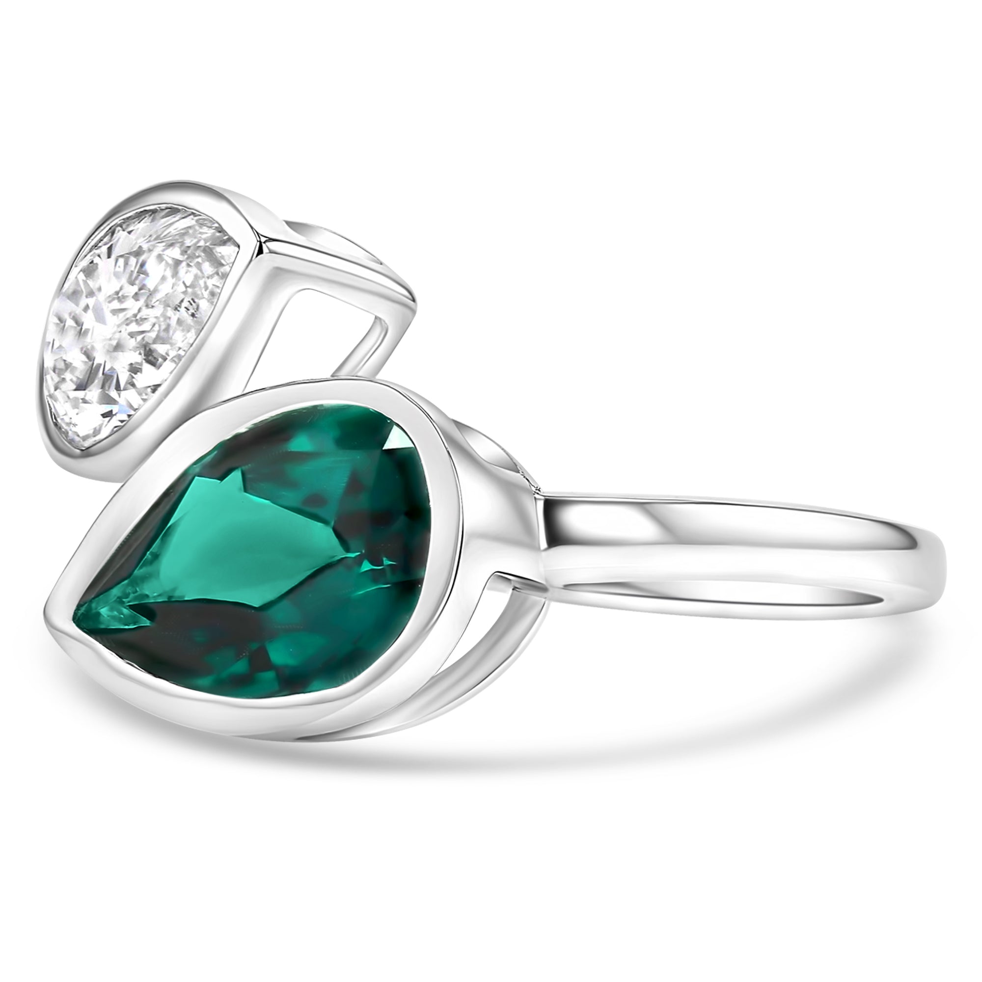 Ring Double Pear Green Emerald
