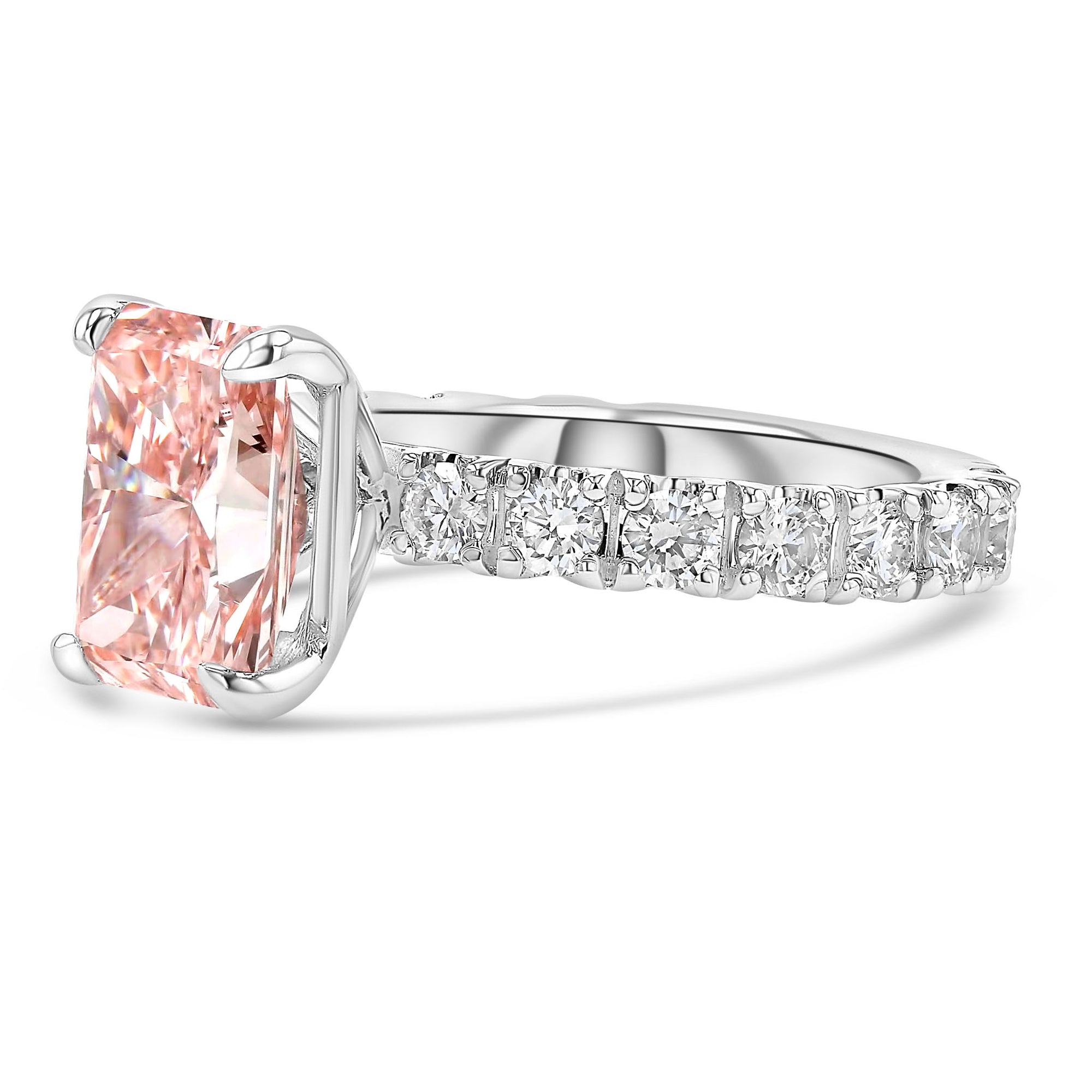 Pink Radiant Solitare 3/4 Prong Set Band 3Ct