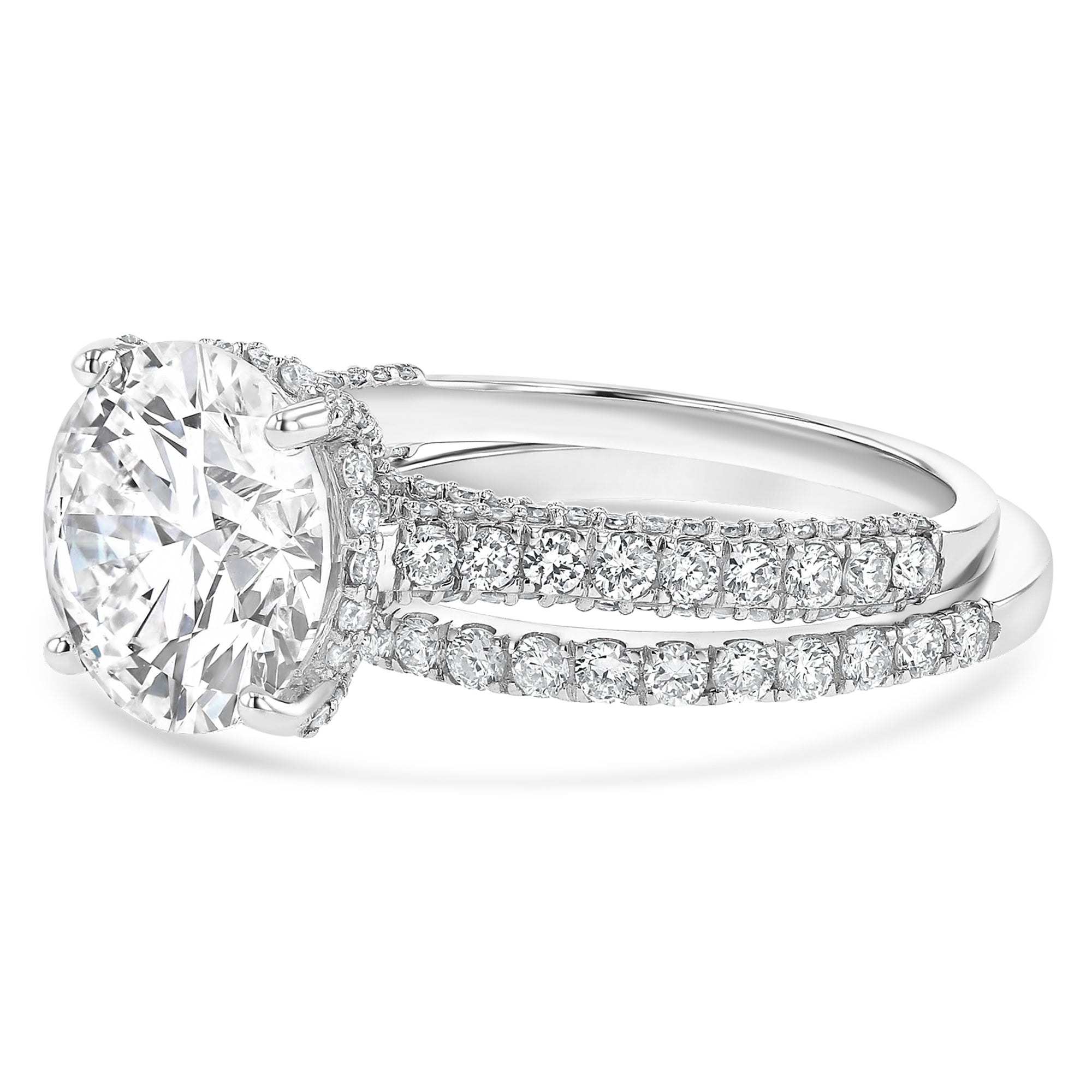 Round Brilliant Cut 3.04ct 3 Row Pave With A 4 Prong 1/2 Eternity Wedding Band