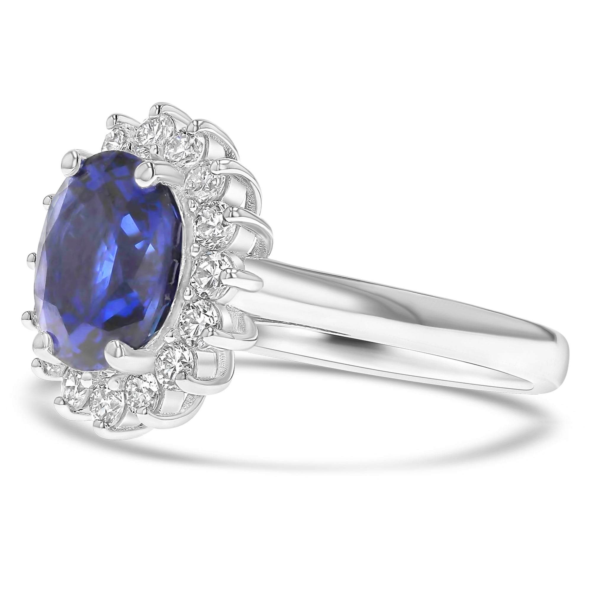 ‘Diana’ Oval Sapphire Sunburst Halo Ring 3.2Ct