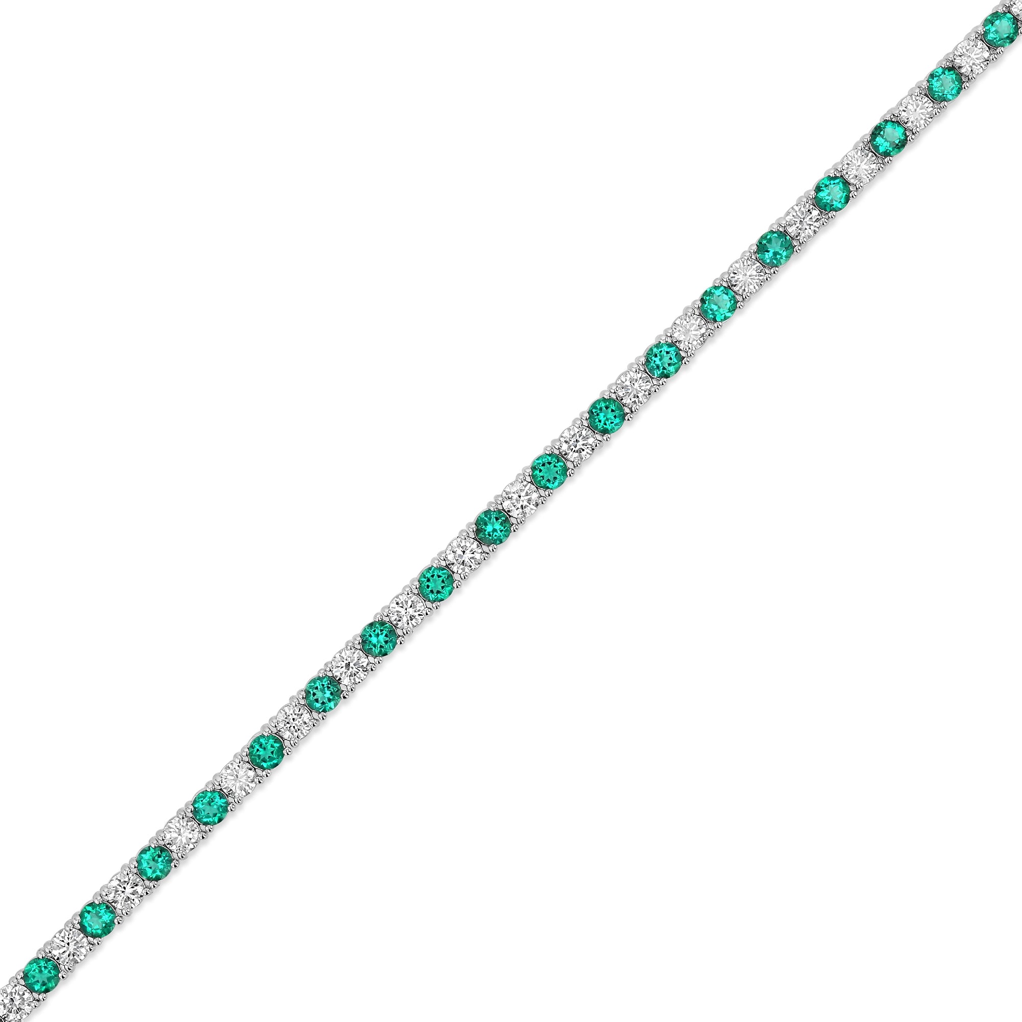 Round Diamonds Round Emeralds Alternating Bracelet