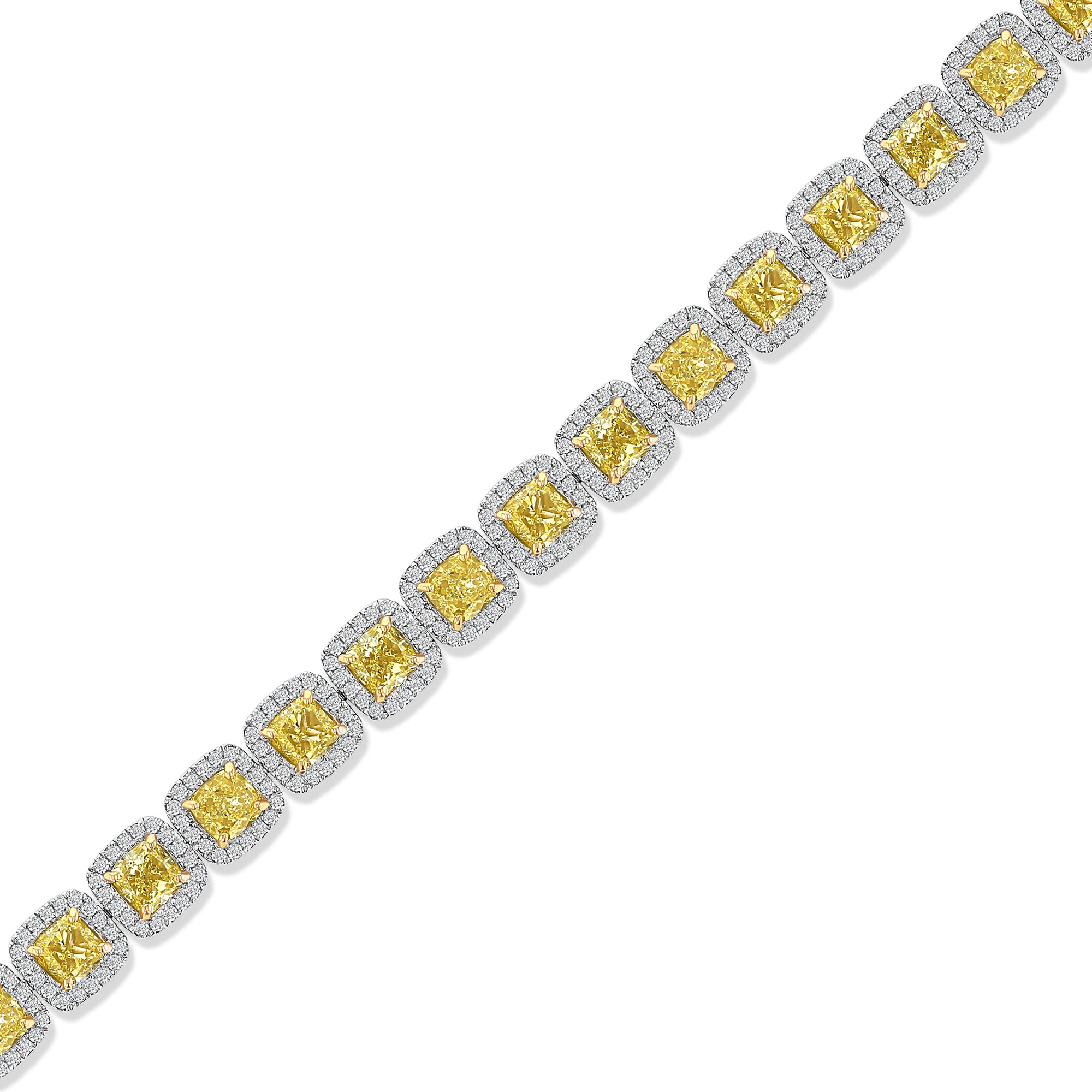 Cushion Yellow Fancy Tennis Bracelet Yellow Diamonds 13.9Ct White Diamonds 3Ct