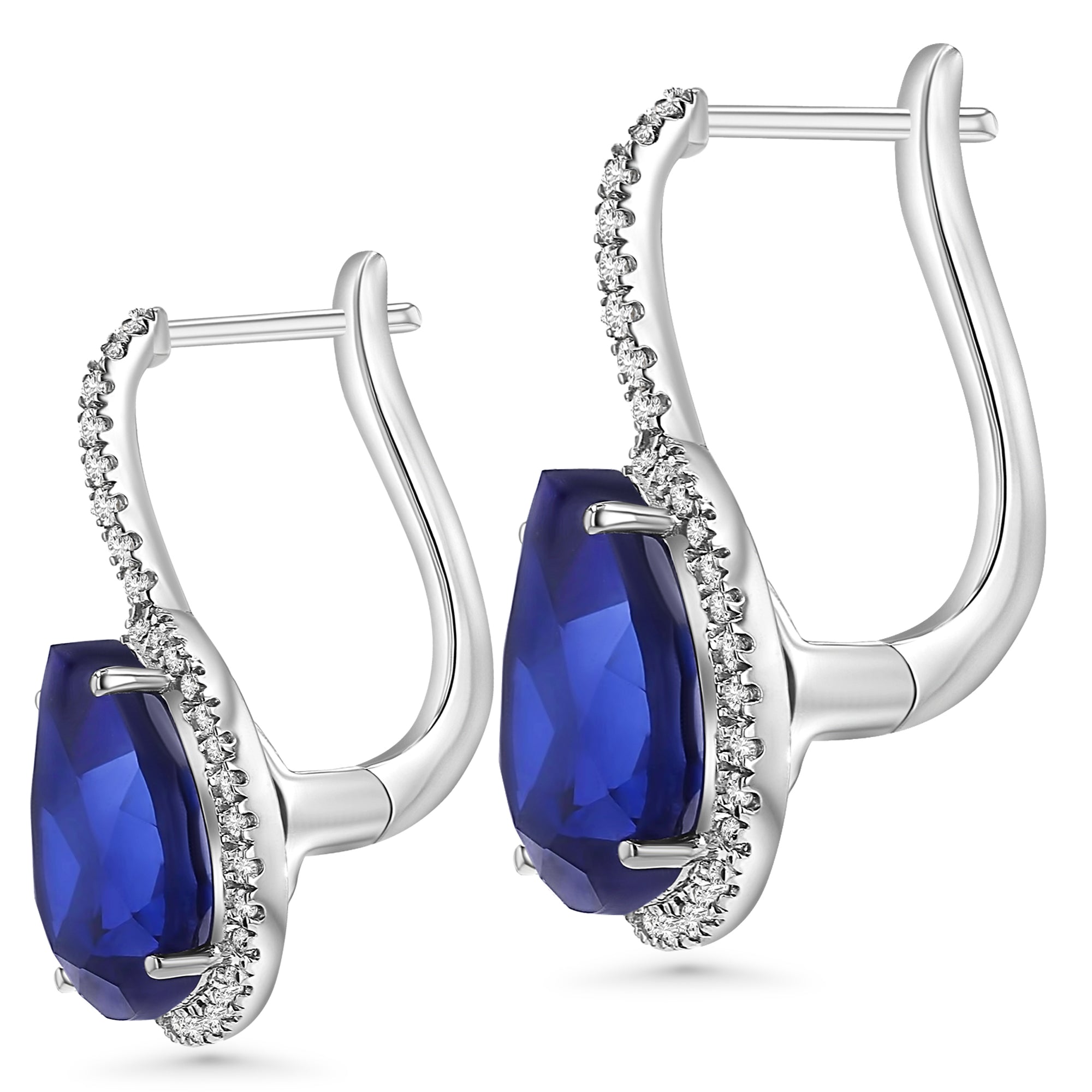 Earrings Blue Pear Drop Round Diamonds Around