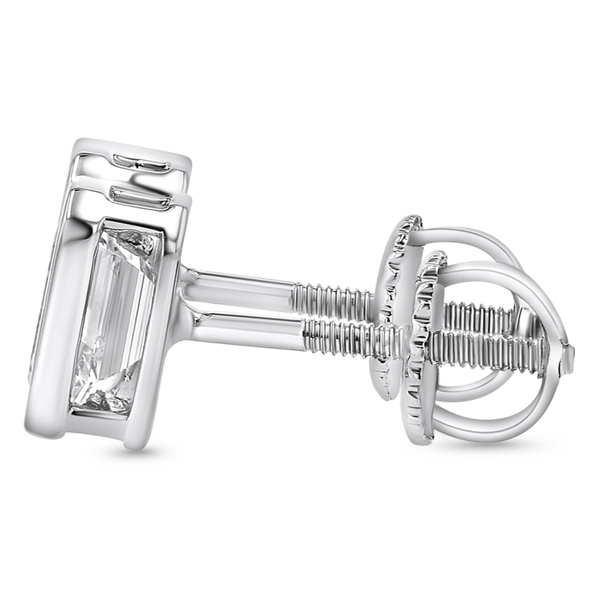 Emerald Cut Bezel Stud Earrings 1 CTW