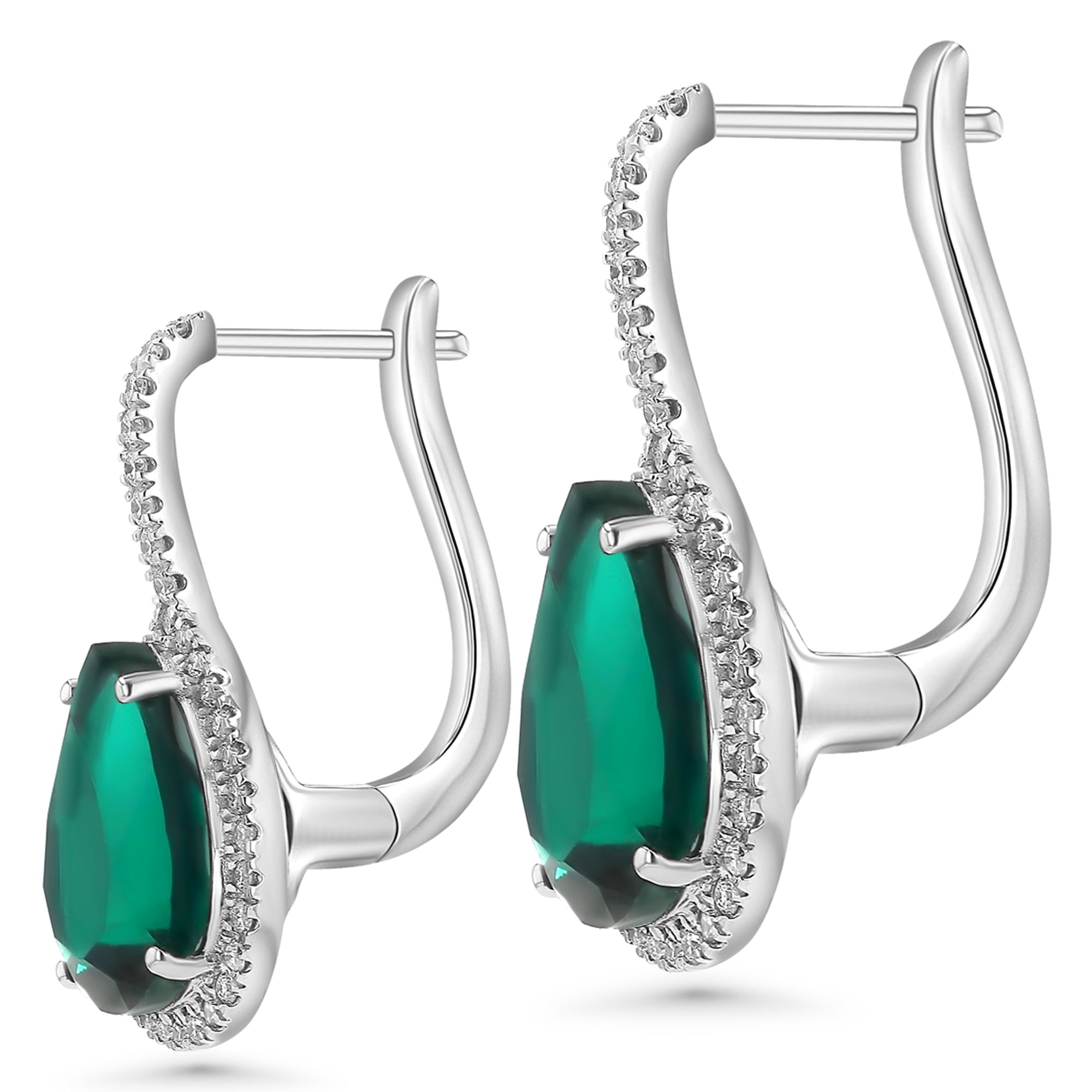 Green Pear Drop Round Diamonds Around Earrings