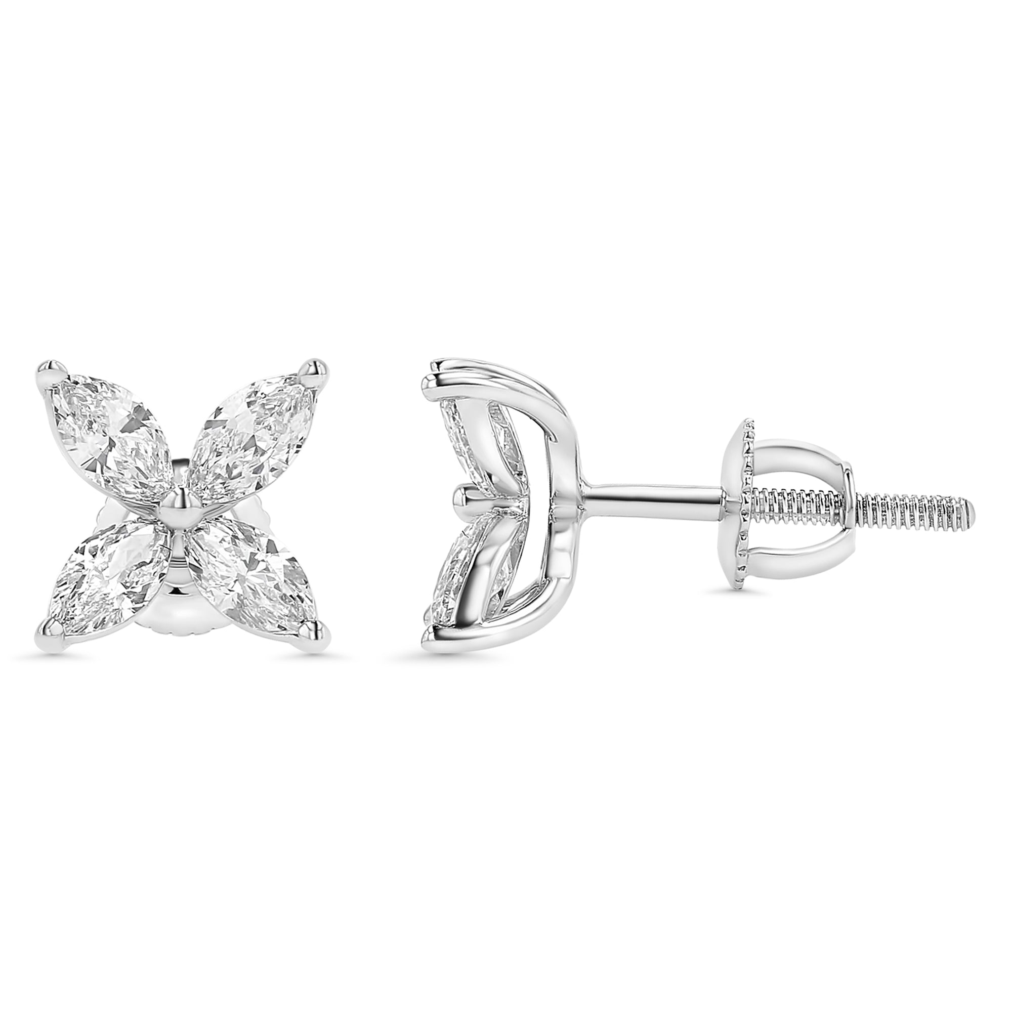Marquise Flower Stud Earrings 1 ctw