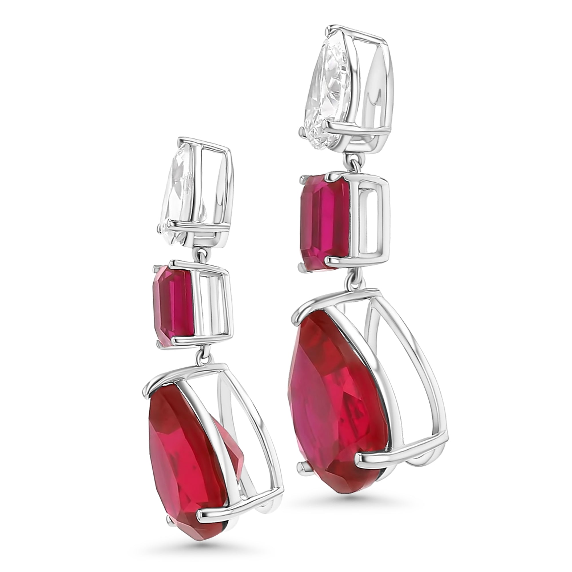 Pear-Emerald-Pear Drop Red Ruby Earrings