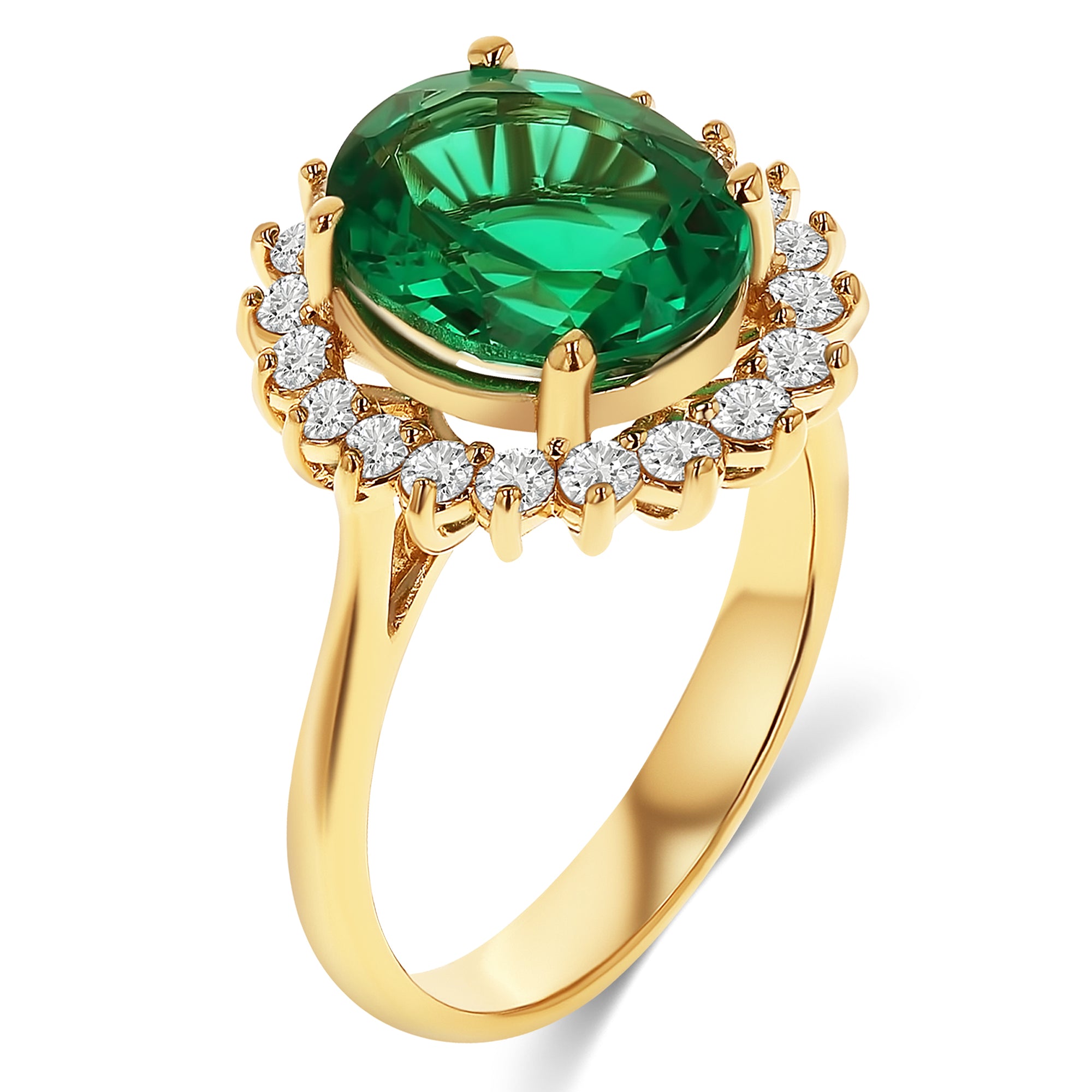 ‘Diana’ Oval Green Sunburst Halo Ring
