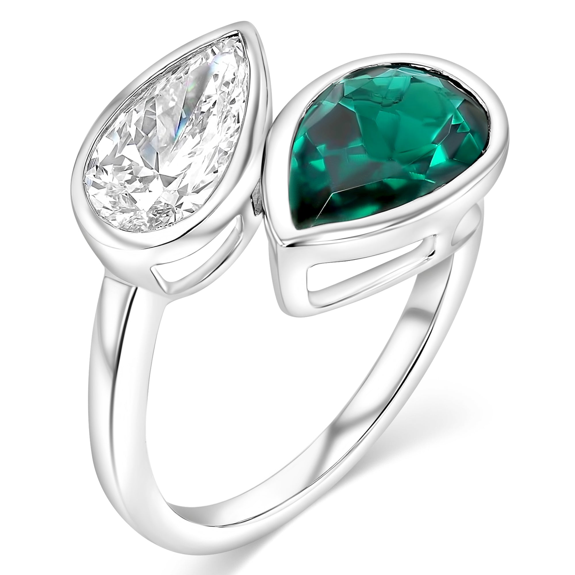 Ring Double Pear Green Emerald