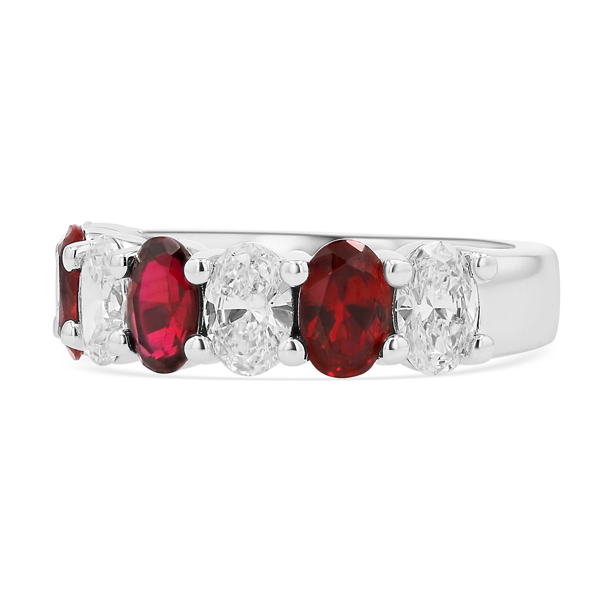 Oval Diamond Ruby Alternating Ring